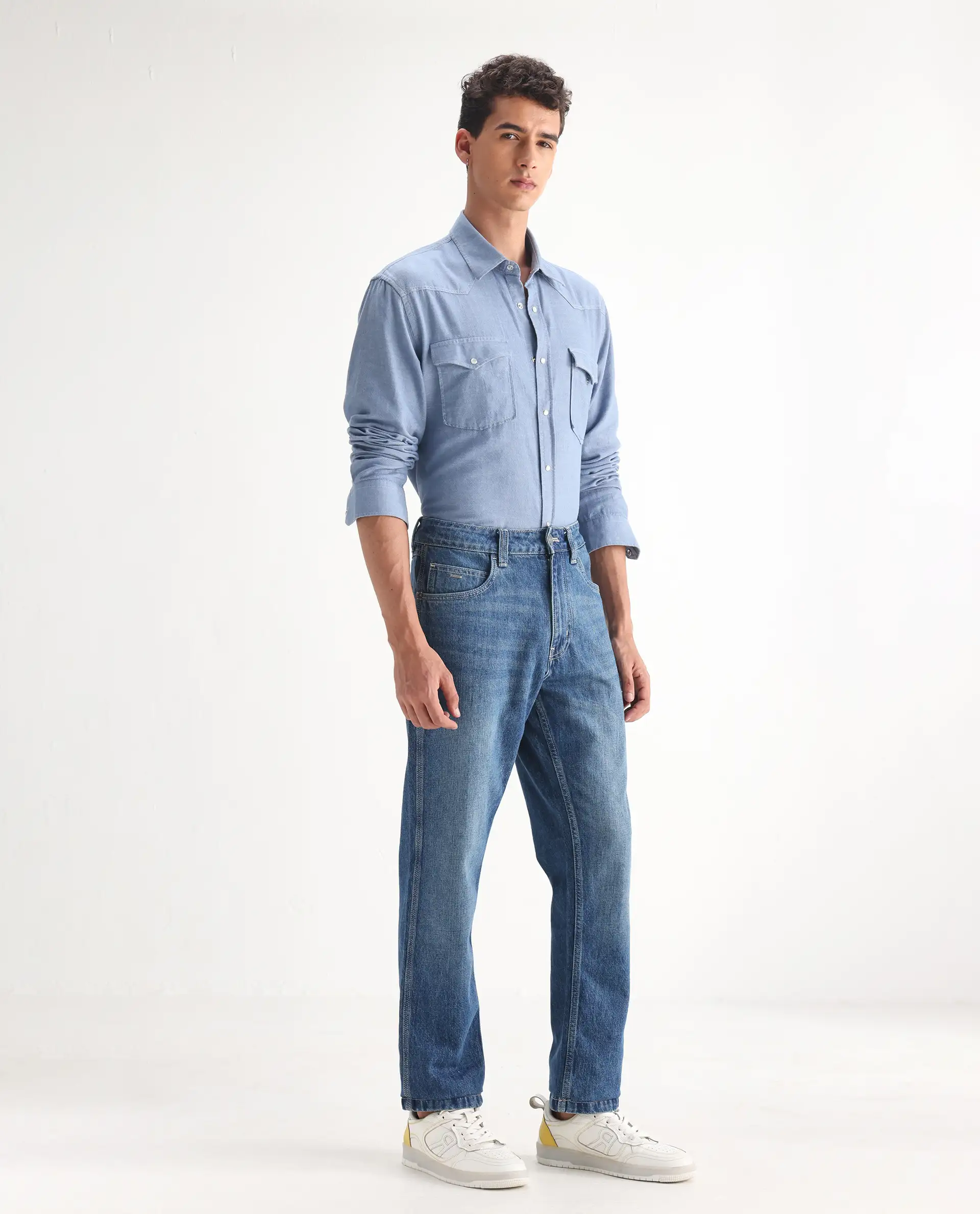Rare Rabbit Men's Denis Blue Cotton Plain Morris Regular Fit Jeans - Image 6