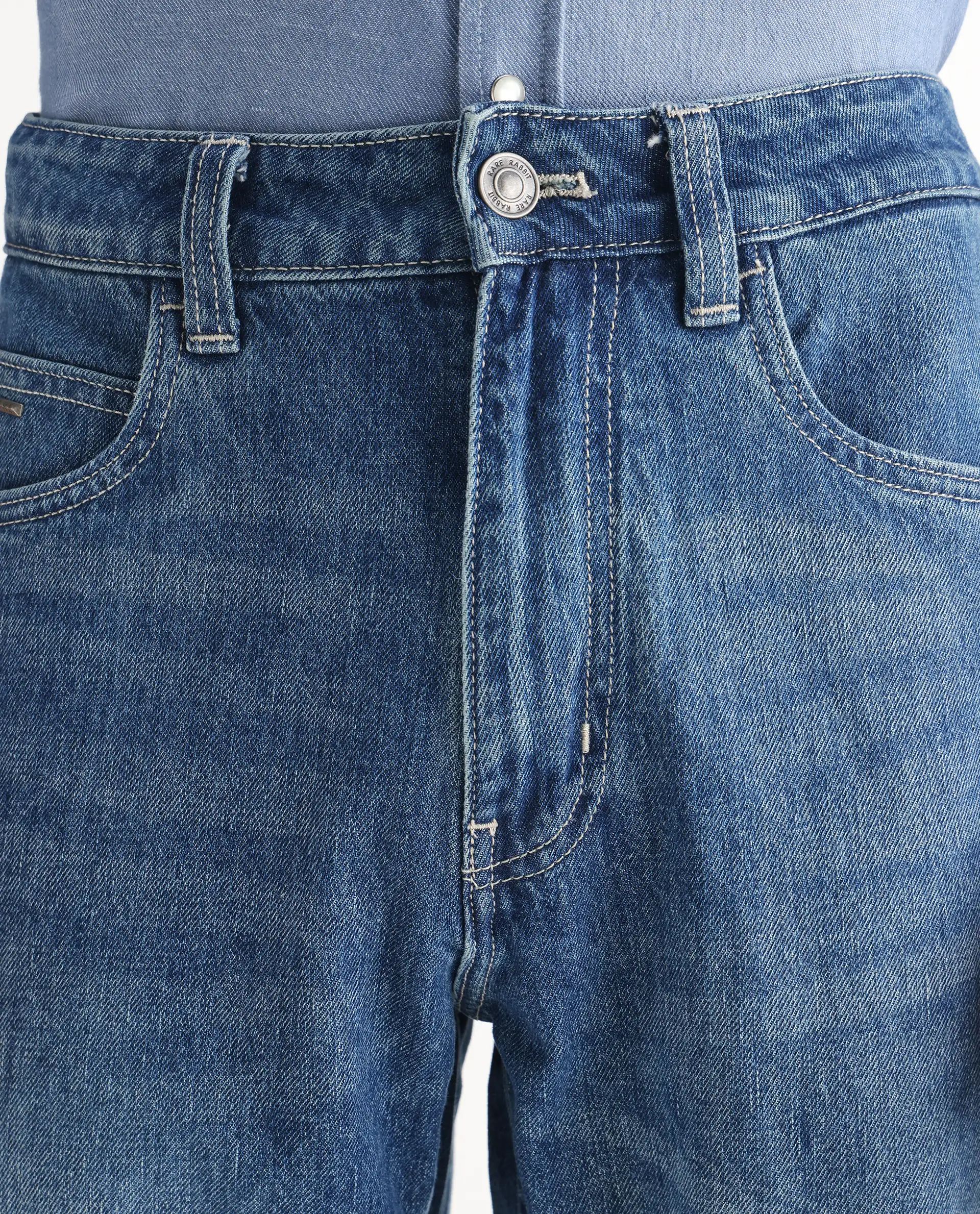Rare Rabbit Men's Denis Blue Cotton Plain Morris Regular Fit Jeans - Image 7