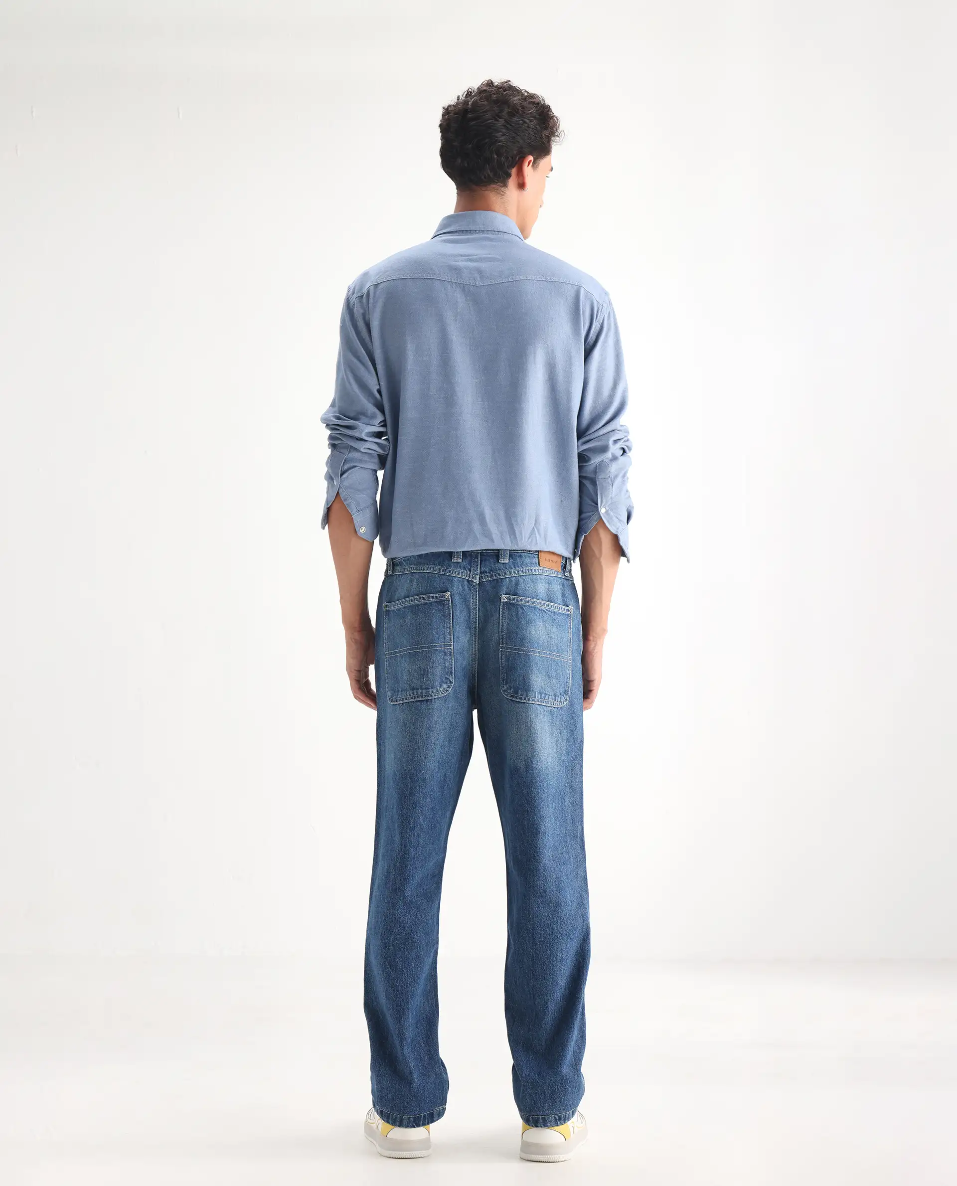 Rare Rabbit Men's Denis Blue Cotton Plain Morris Regular Fit Jeans - Image 9