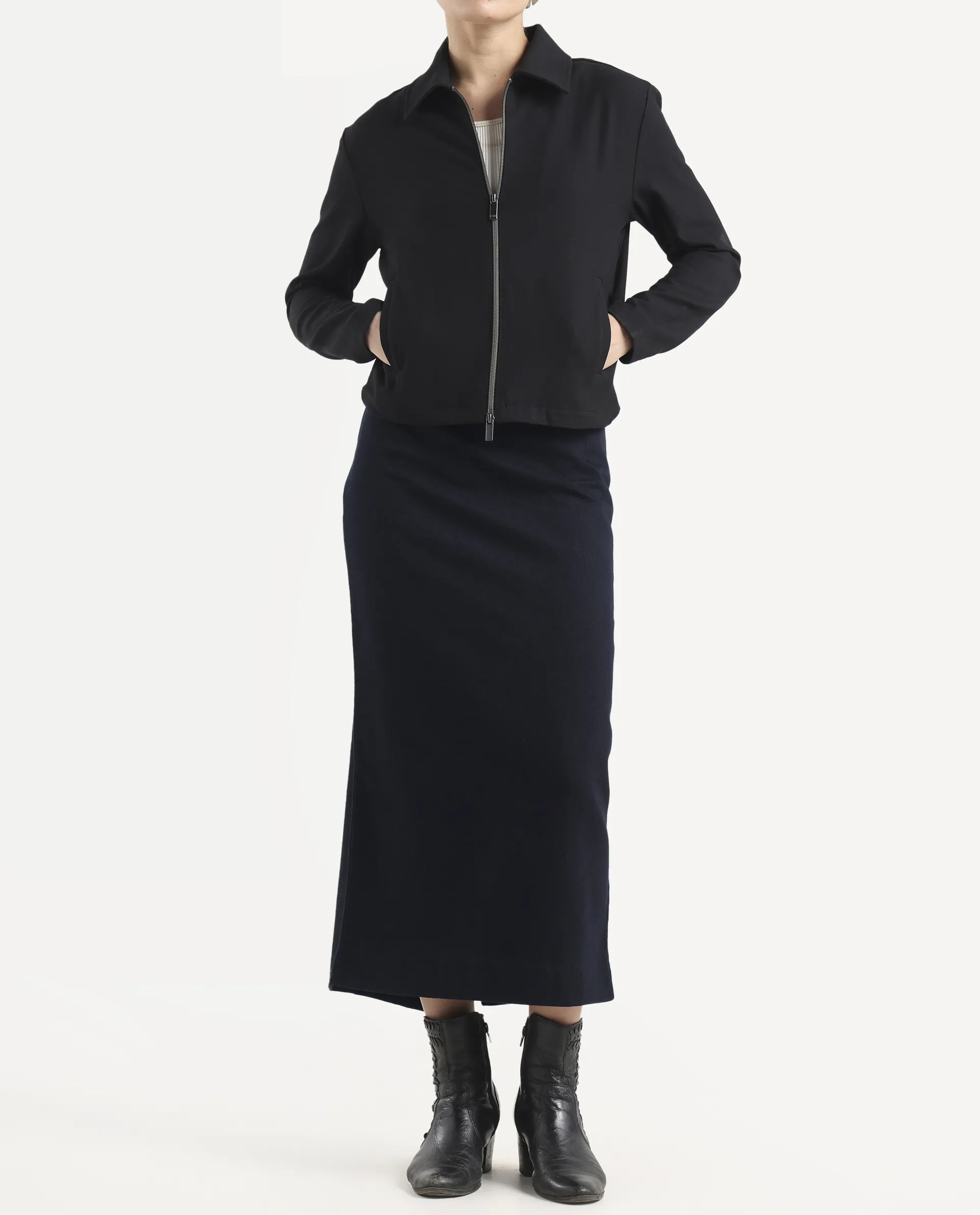Rareism Women's Denis Dark Blue Cotton A-Line Plain Skirt - Image 2