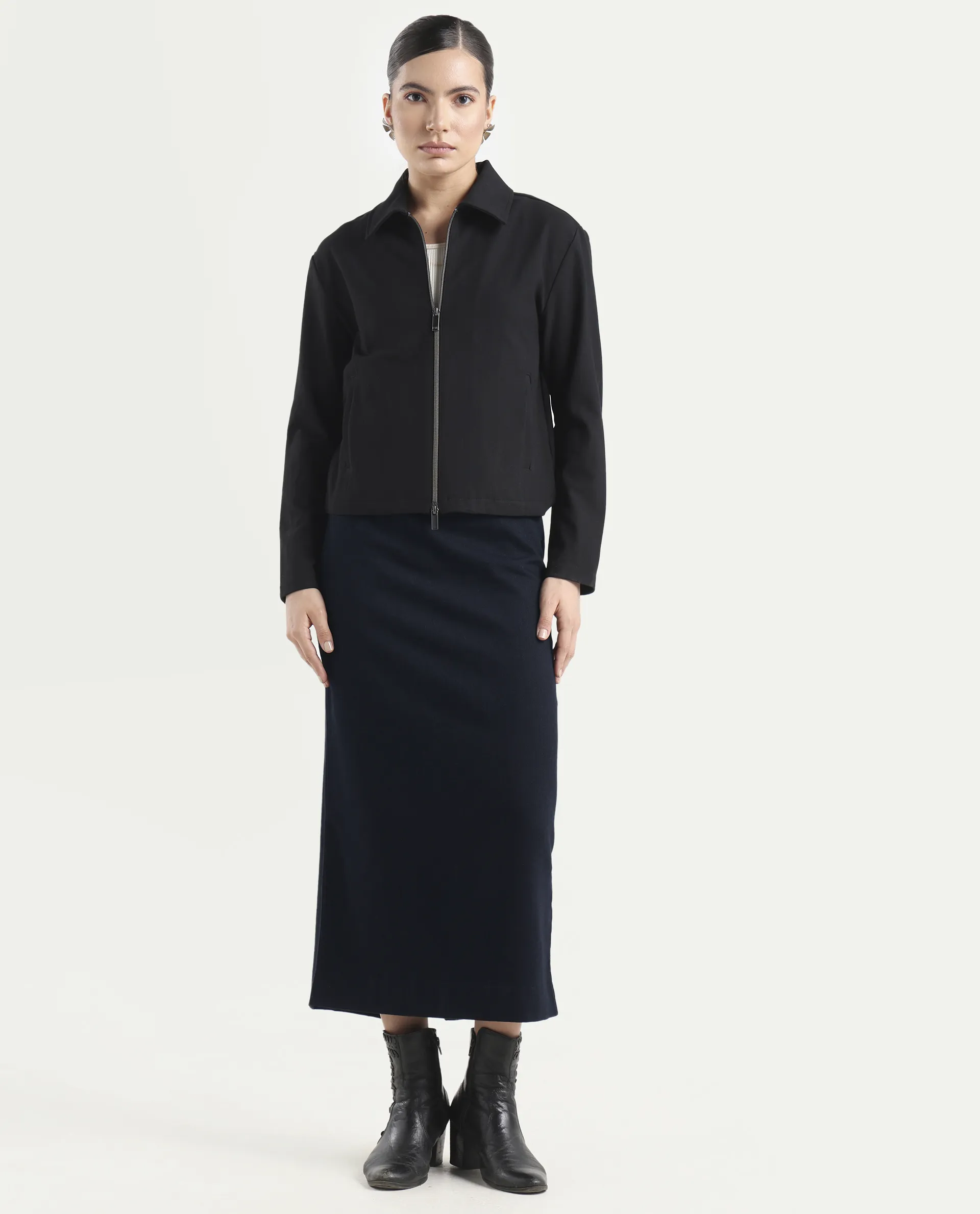 Rareism Women's Denis Dark Blue Cotton A-Line Plain Skirt - Image 3