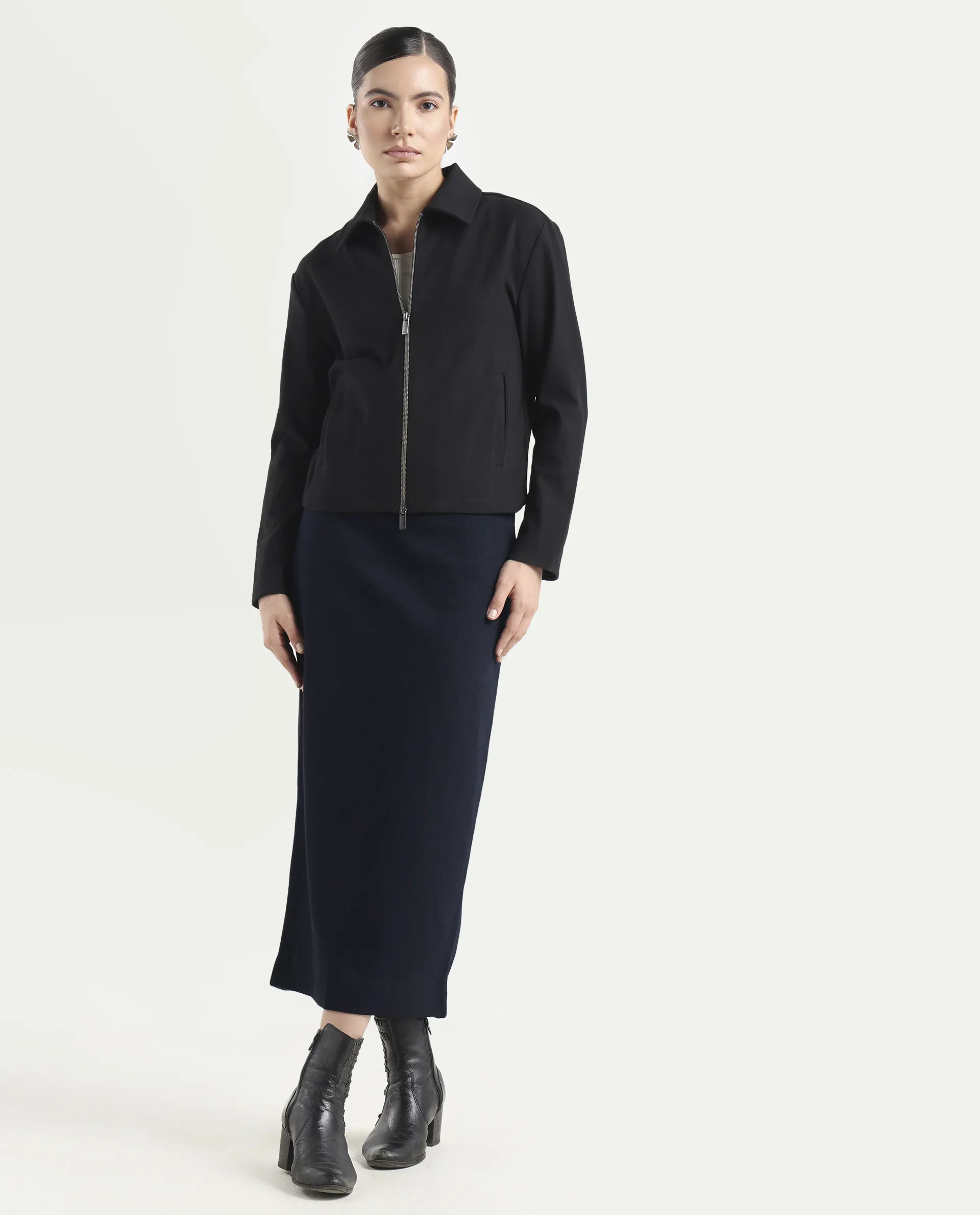 Rareism Women's Denis Dark Blue Cotton A-Line Plain Skirt - Image 4