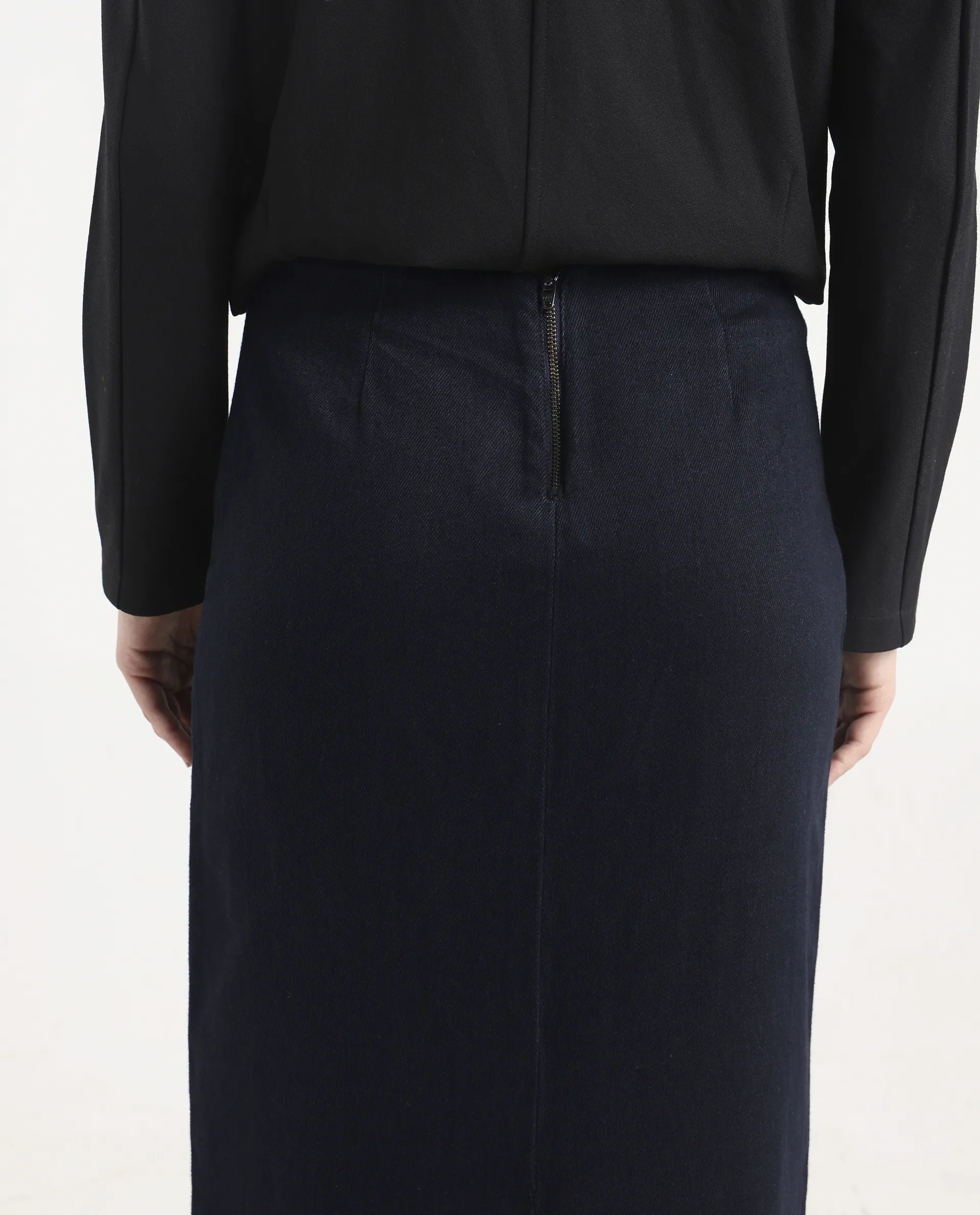 Rareism Women's Denis Dark Blue Cotton A-Line Plain Skirt - Image 5