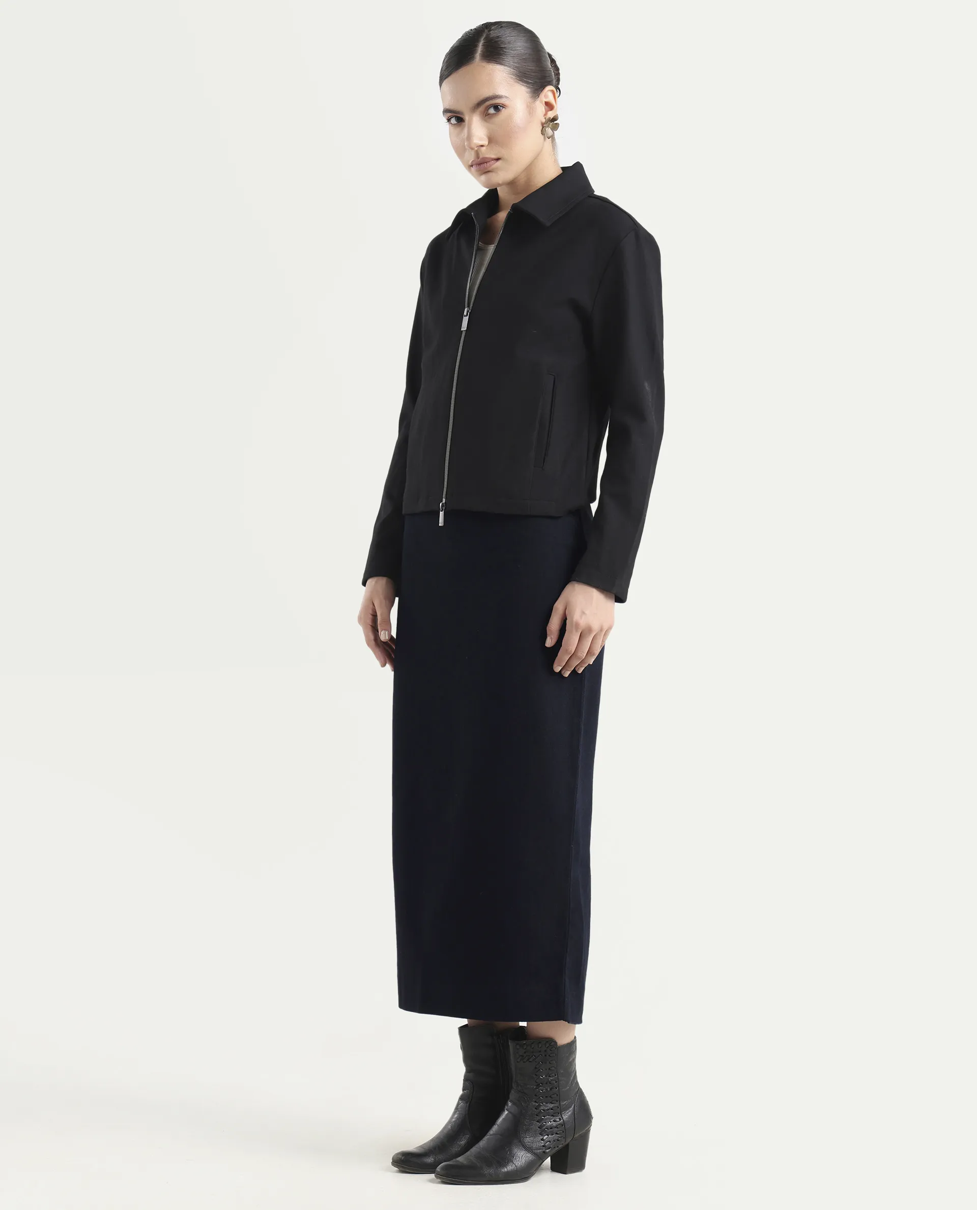 Rareism Women's Denis Dark Blue Cotton A-Line Plain Skirt - Image 6