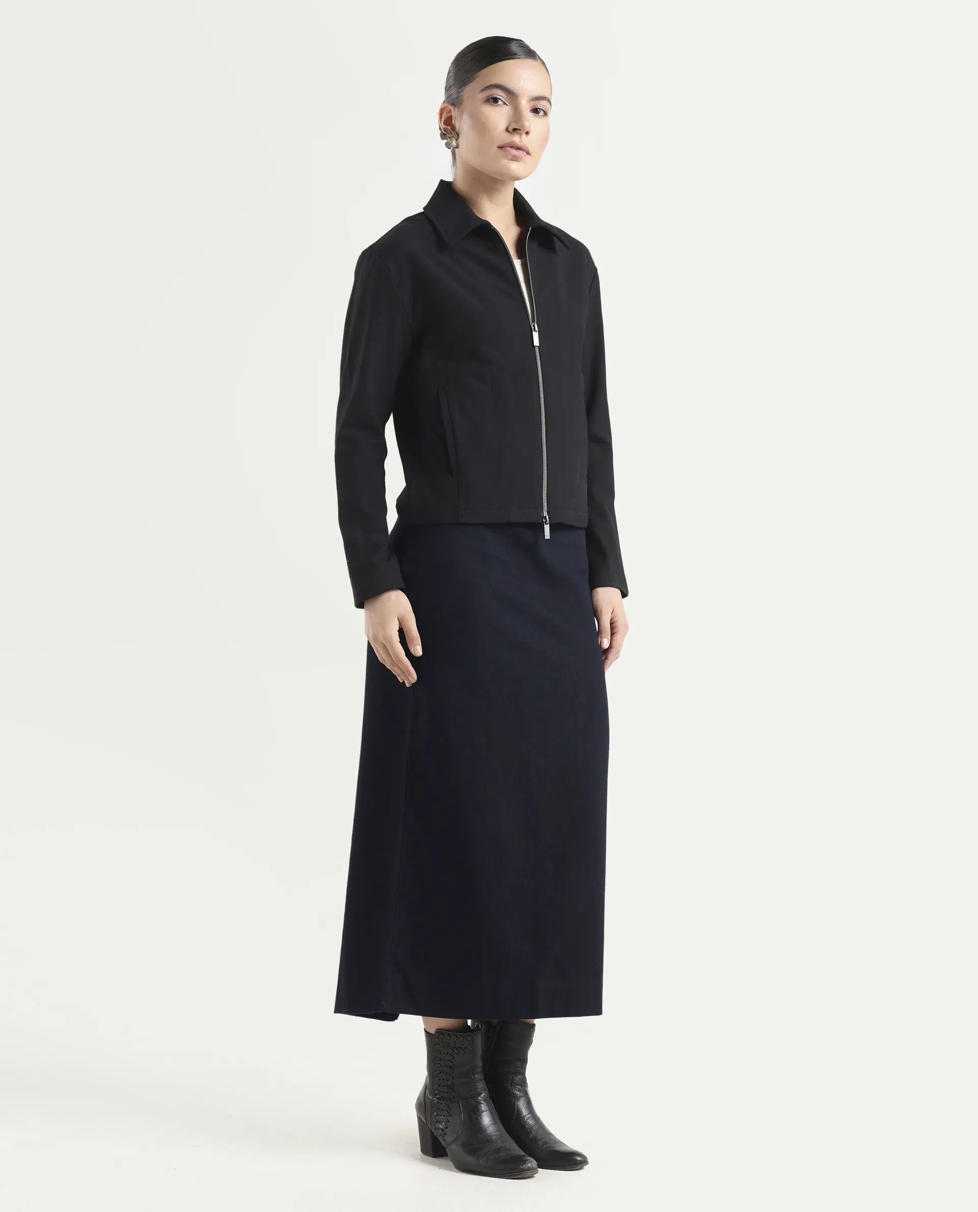 Rareism Women's Denis Dark Blue Cotton A-Line Plain Skirt - Image 7