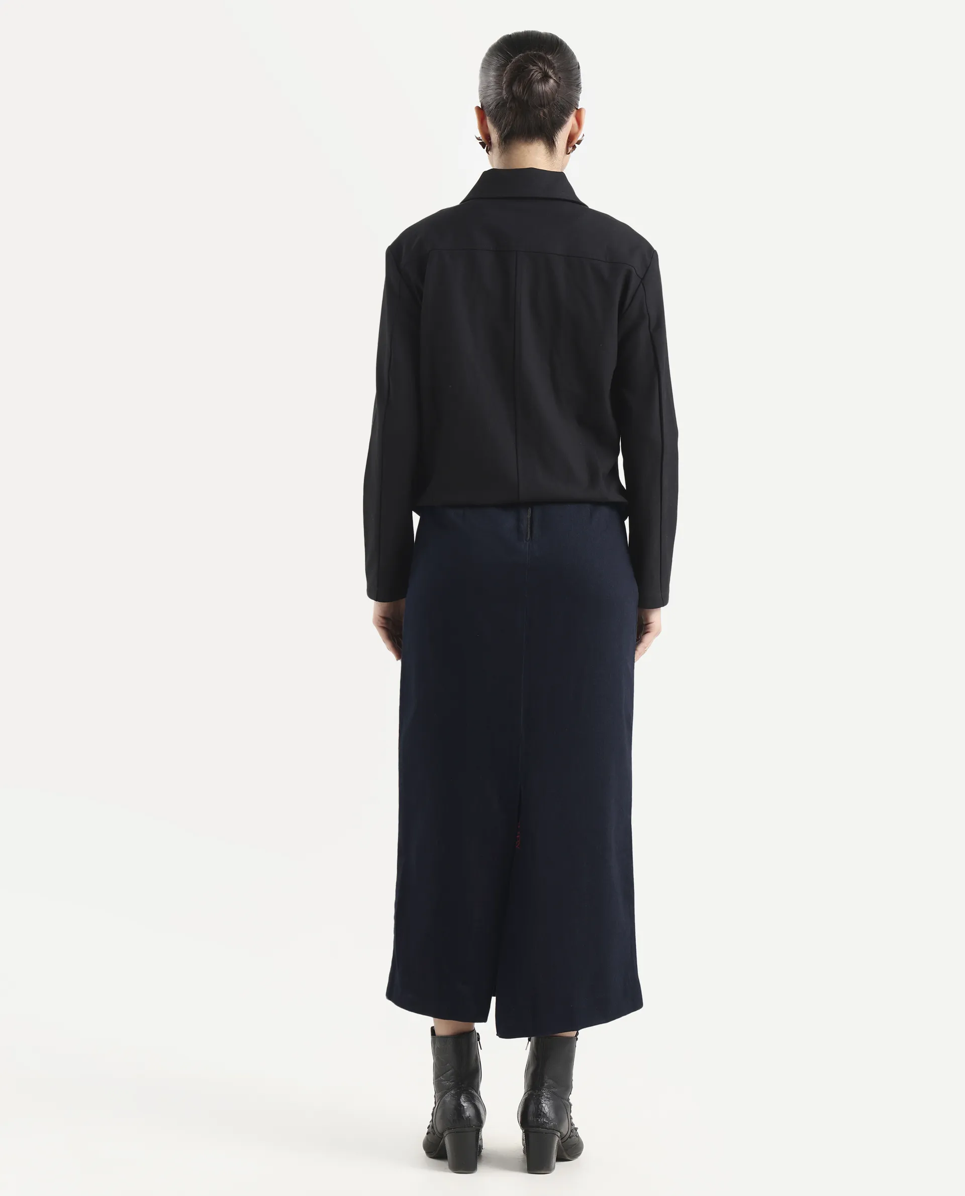 Rareism Women's Denis Dark Blue Cotton A-Line Plain Skirt - Image 8