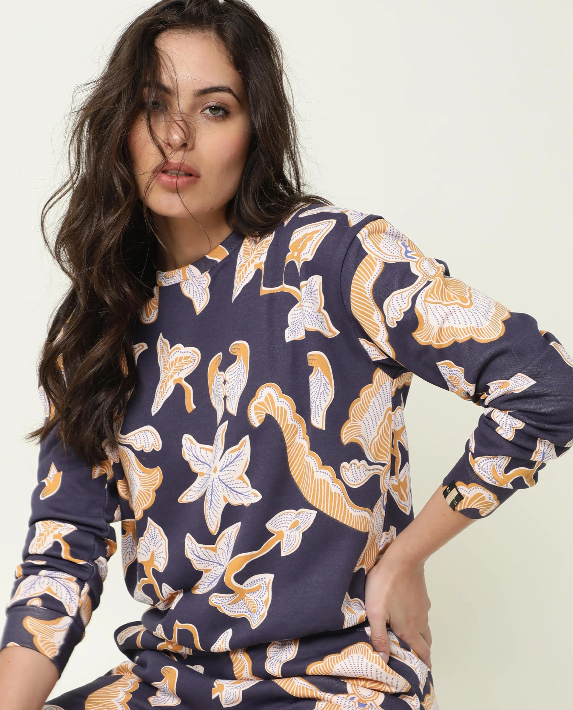 Rareism Women's Denise Navy Cotton Crew Neck Abstract Print Relaxed Fit Sweatshirt - Image 4