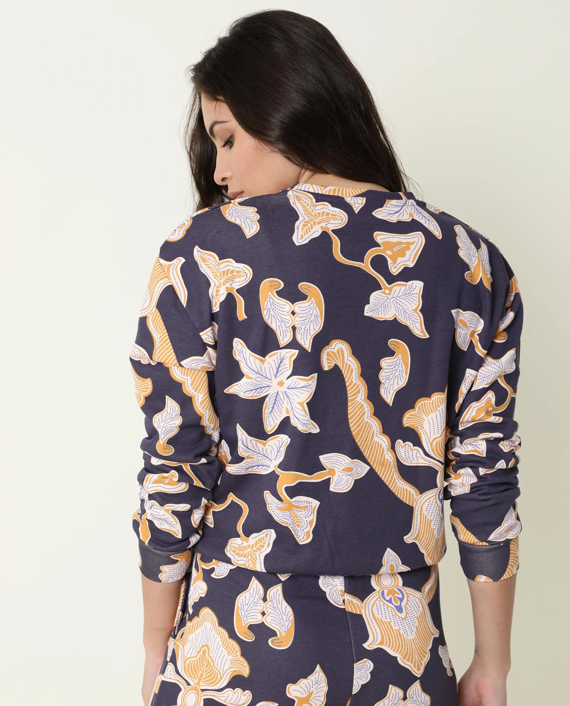 Rareism Women's Denise Navy Cotton Crew Neck Abstract Print Relaxed Fit Sweatshirt - Image 7