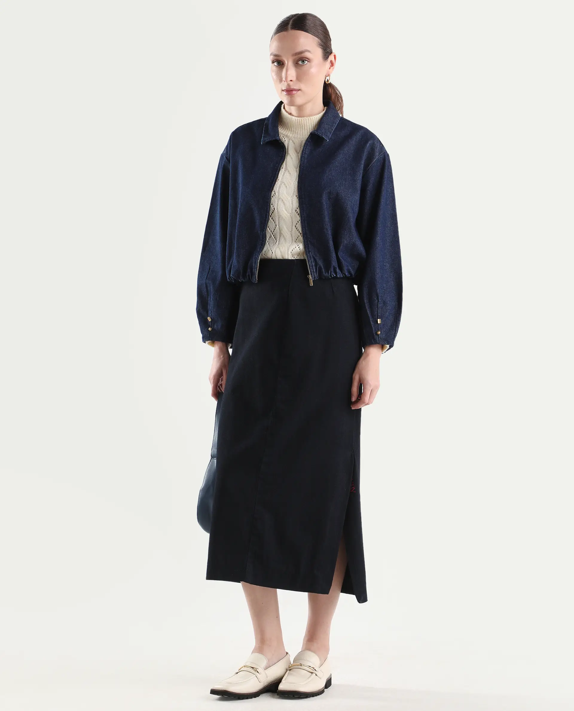 Rareism Women's Denjac Dark Blue Cotton Full Sleeve Regular Fit Plain Jacket - Image 2