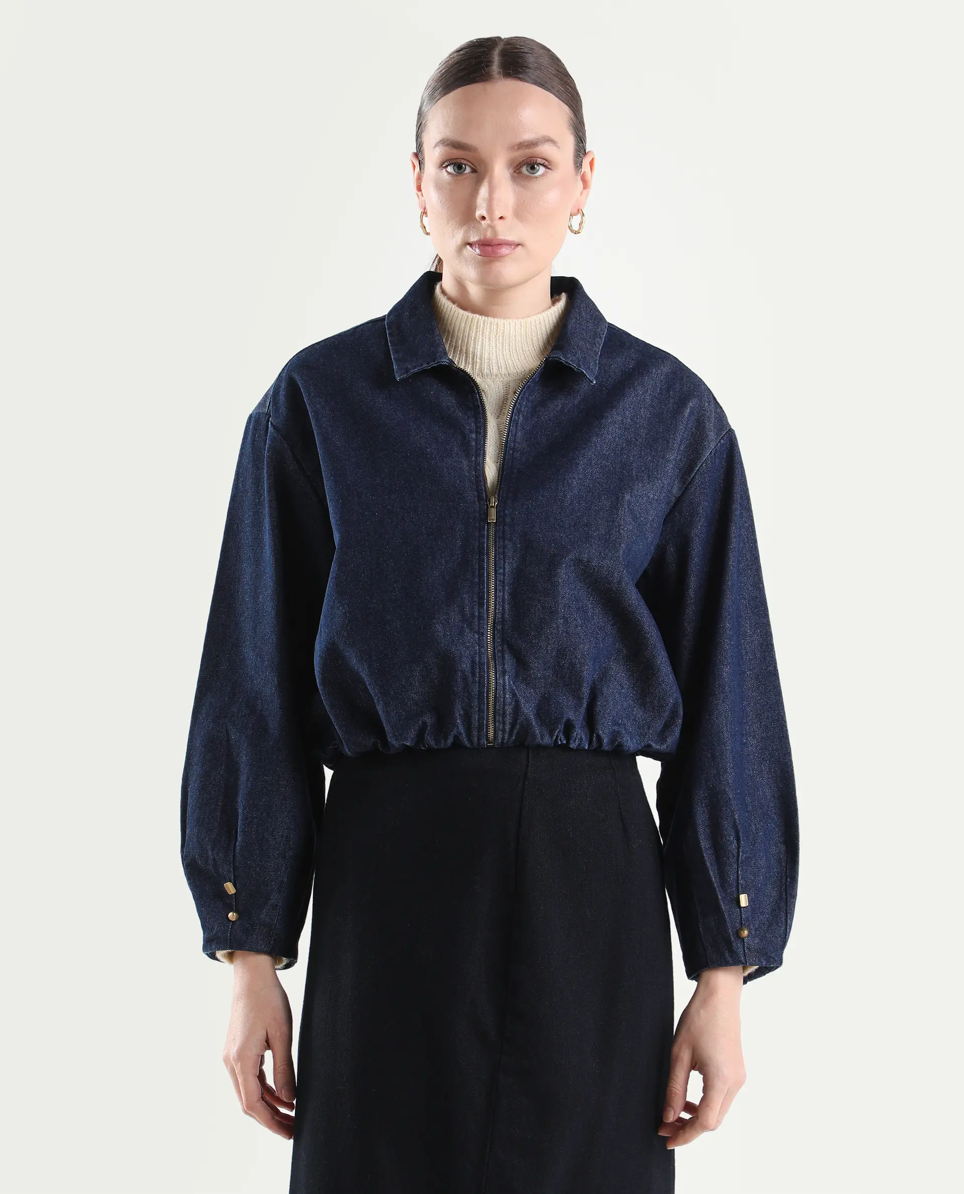 Rareism Women's Denjac Dark Blue Cotton Full Sleeve Regular Fit Plain Jacket - Image 3