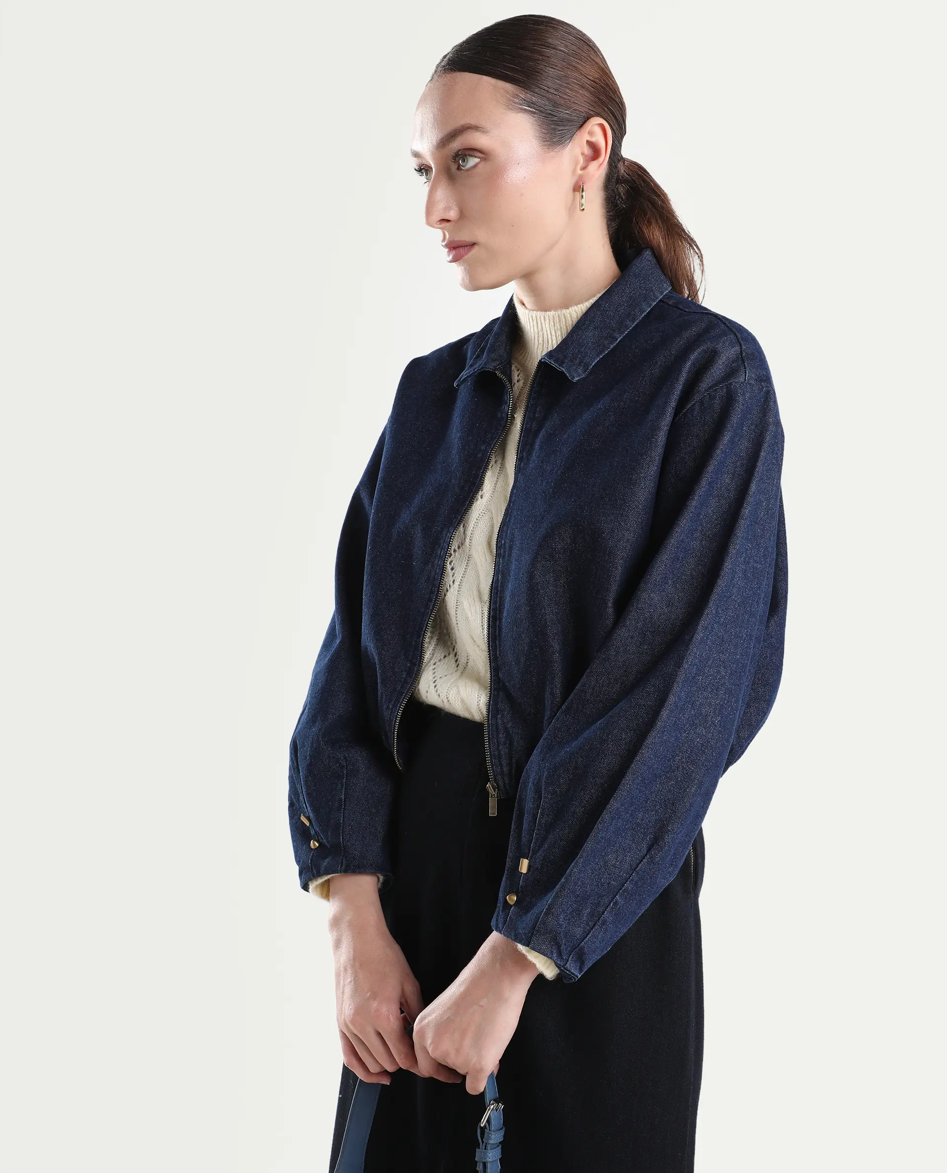 Rareism Women's Denjac Dark Blue Cotton Full Sleeve Regular Fit Plain Jacket - Image 4