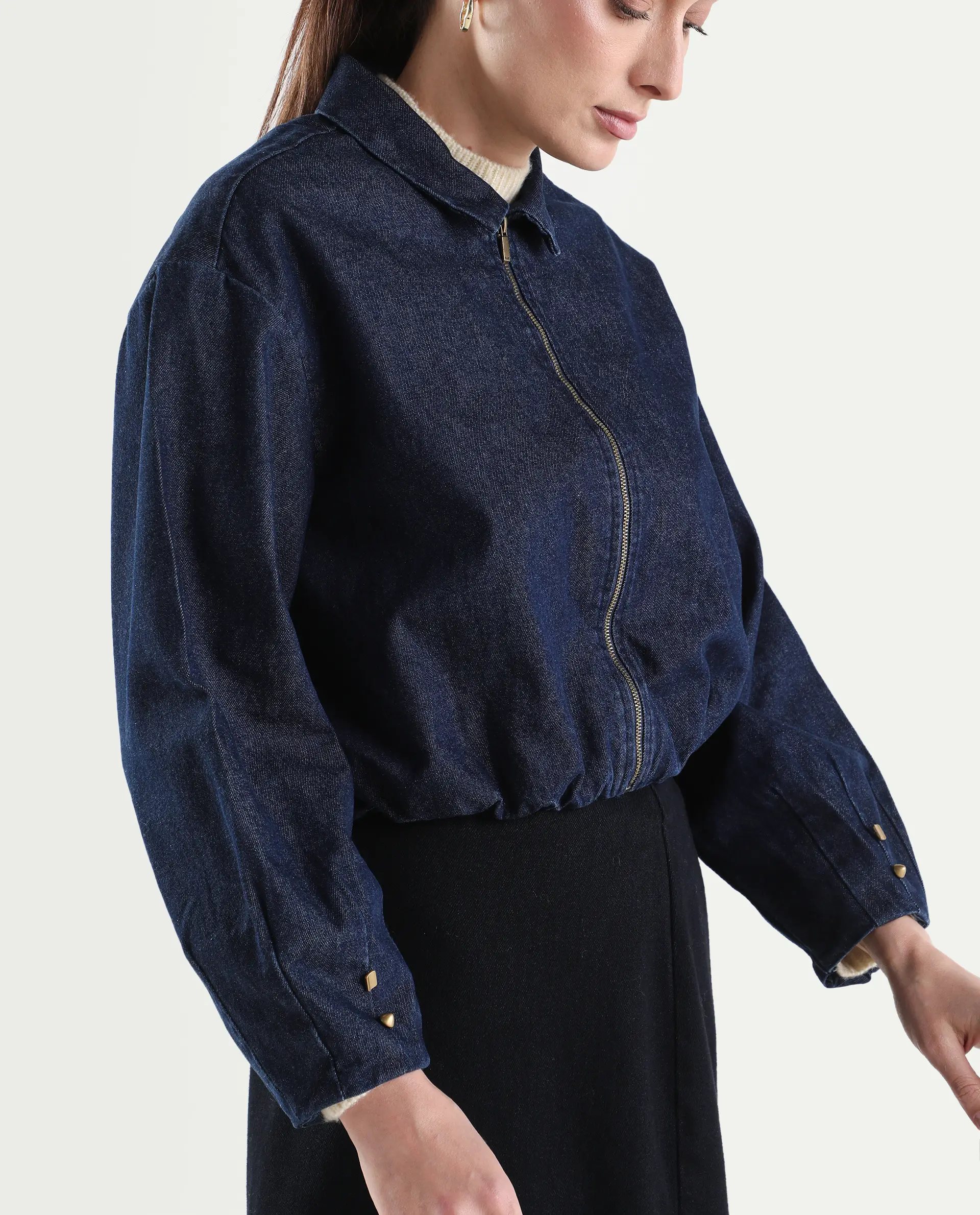 Rareism Women's Denjac Dark Blue Cotton Full Sleeve Regular Fit Plain Jacket - Image 6