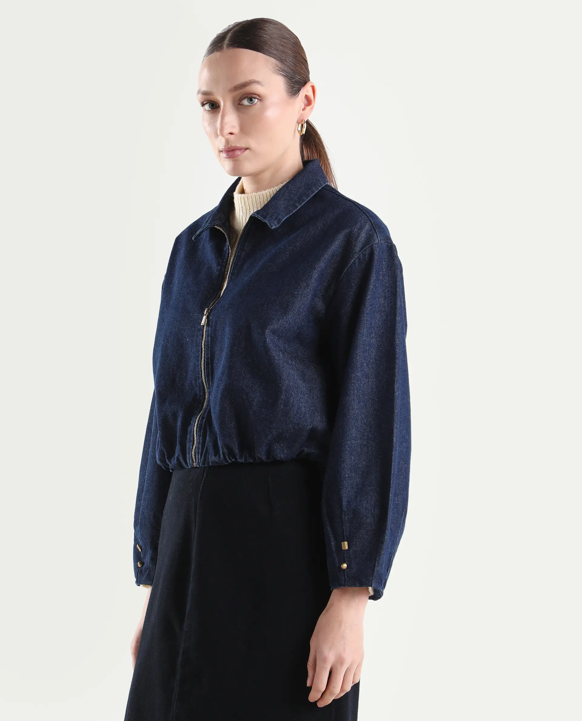 Rareism Women's Denjac Dark Blue Cotton Full Sleeve Regular Fit Plain Jacket - Image 7