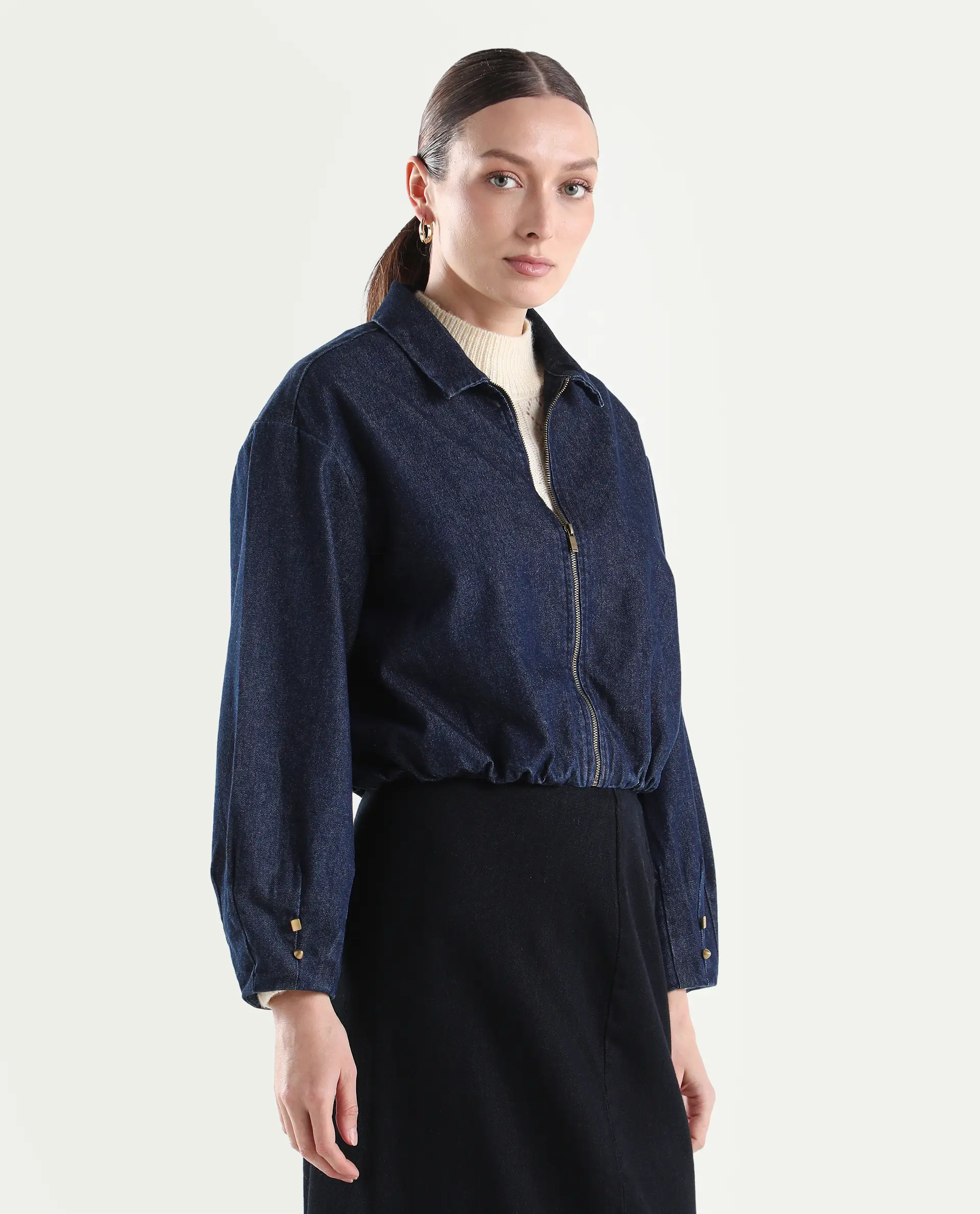Rareism Women's Denjac Dark Blue Cotton Full Sleeve Regular Fit Plain Jacket - Image 8