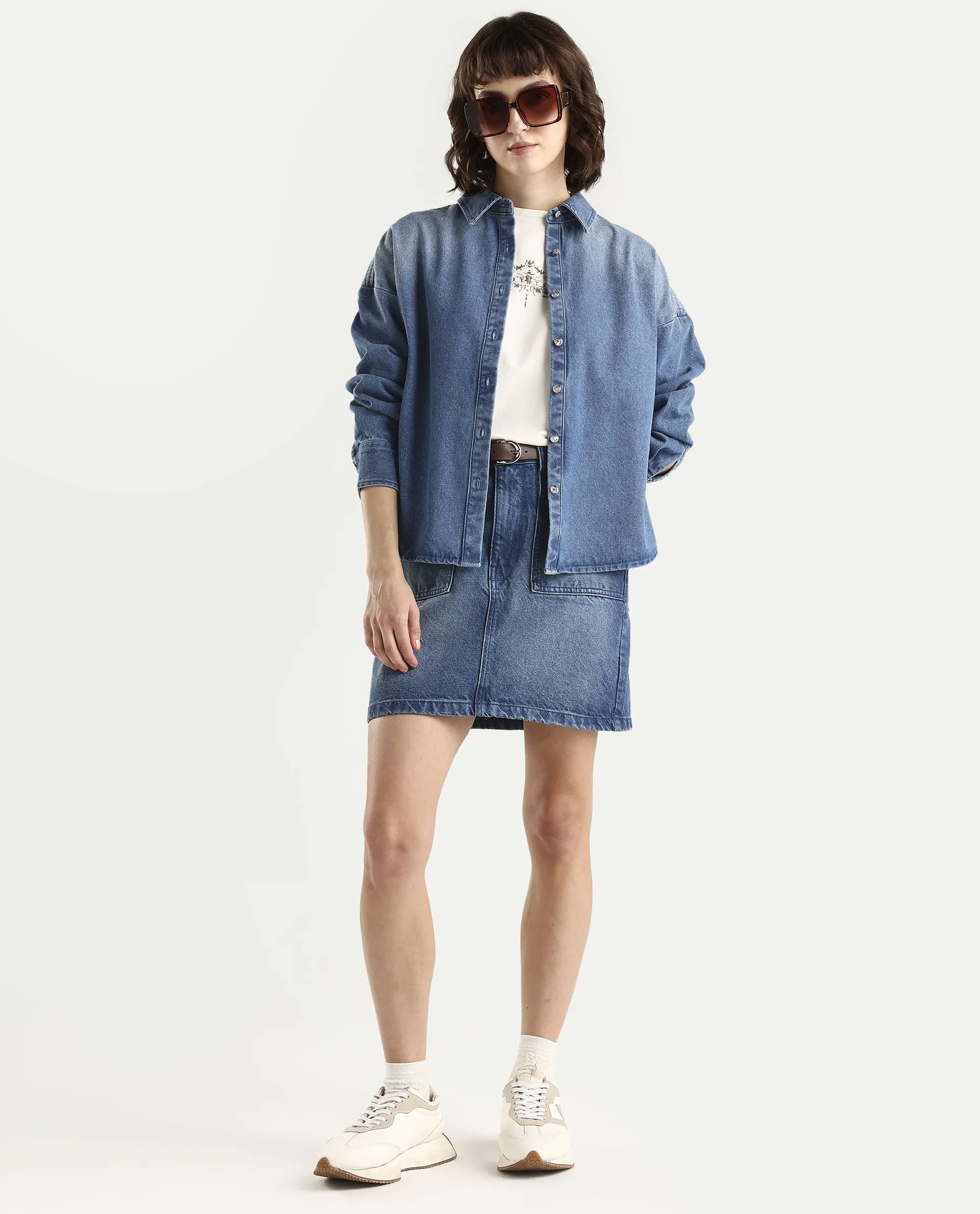 Rareism Women's Denjon Blue Full Sleeve Relaxed Fit Plain Shirt - Image 2