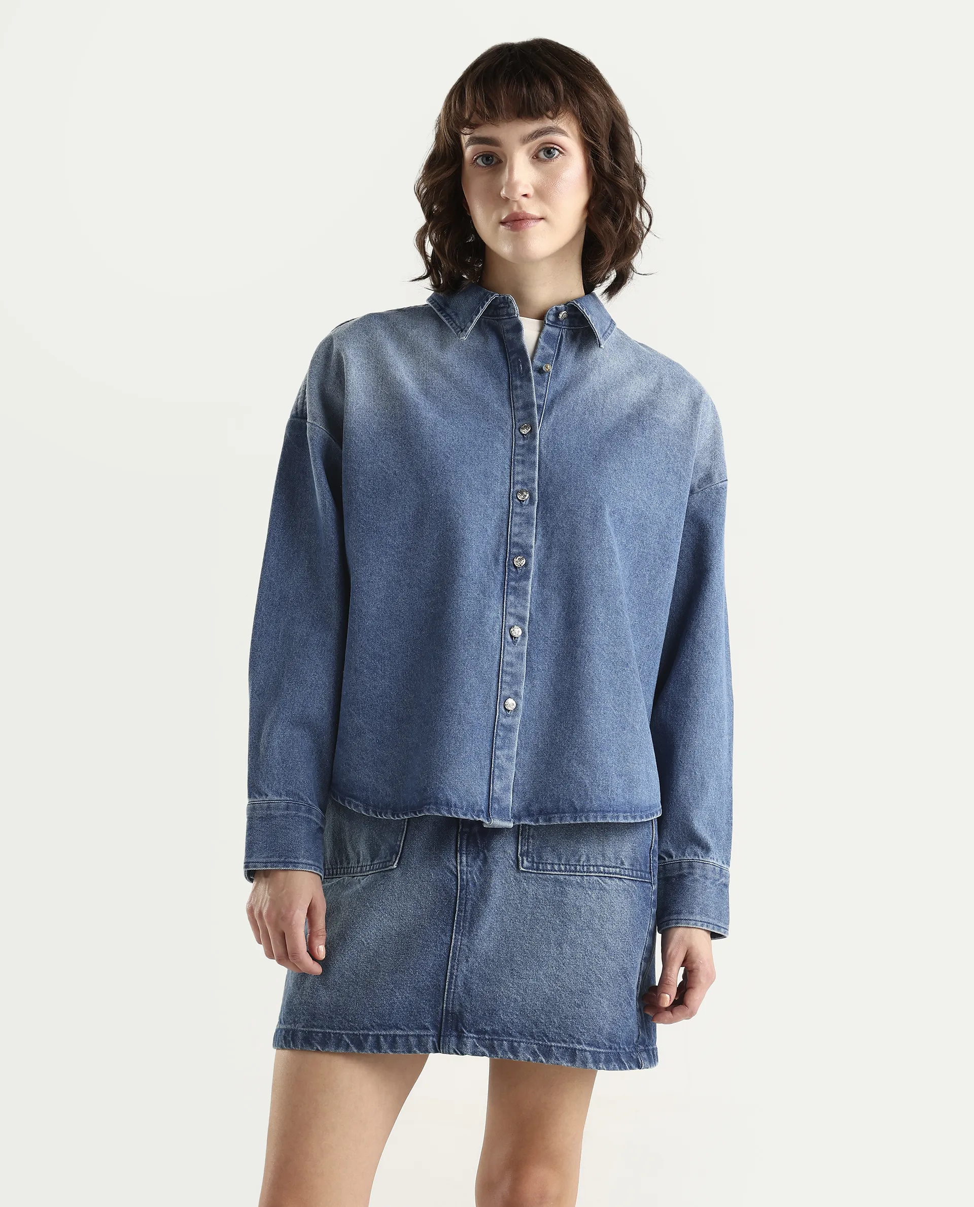 Rareism Women's Denjon Blue Full Sleeve Relaxed Fit Plain Shirt - Image 3