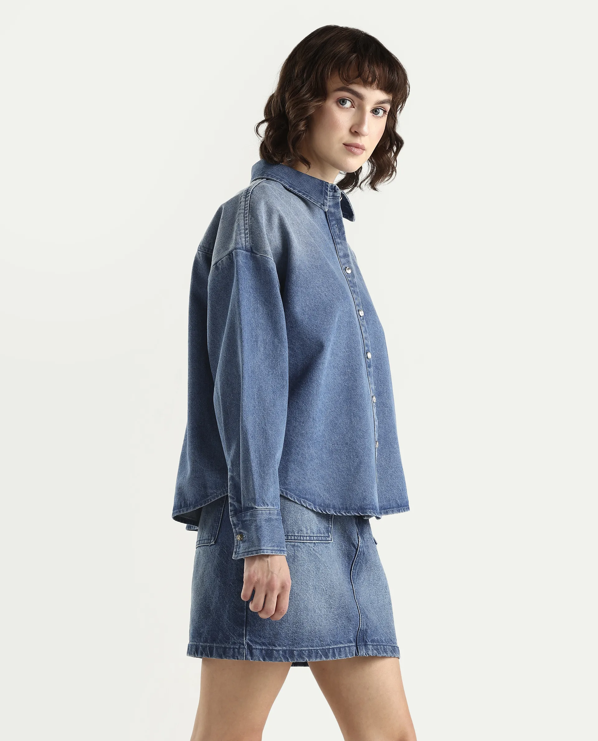 Rareism Women's Denjon Blue Full Sleeve Relaxed Fit Plain Shirt - Image 6