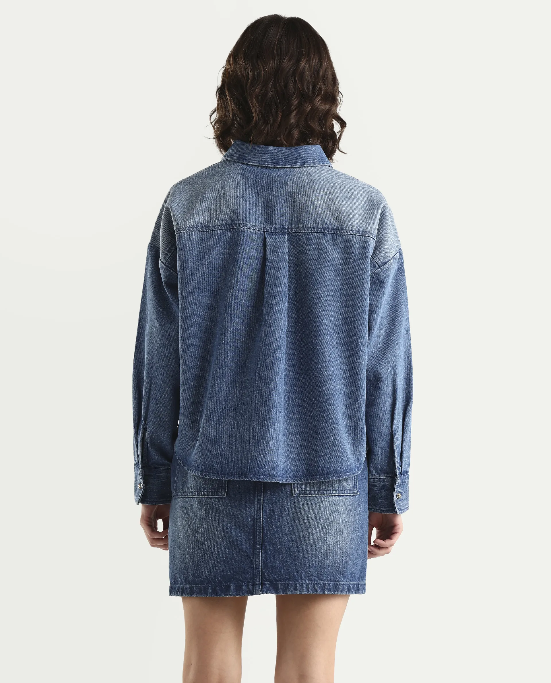 Rareism Women's Denjon Blue Full Sleeve Relaxed Fit Plain Shirt - Image 7