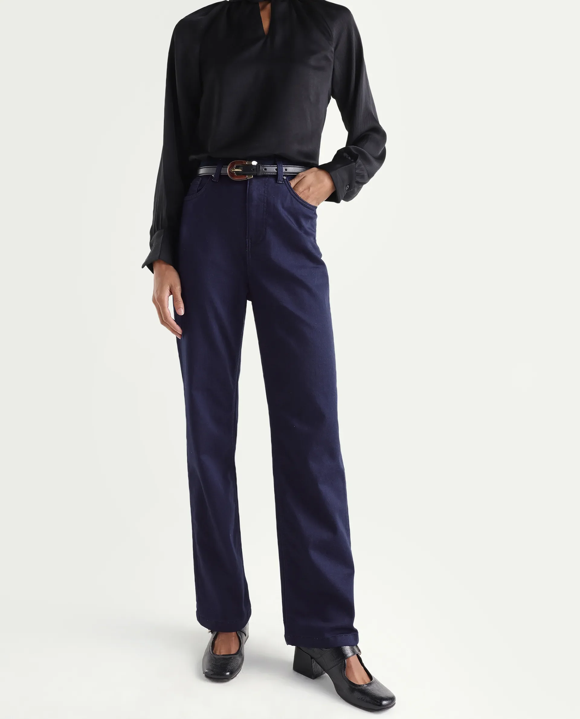 Rareism Women's Denly Navy Cotton Blend Straight Plain Jeans - Image 2