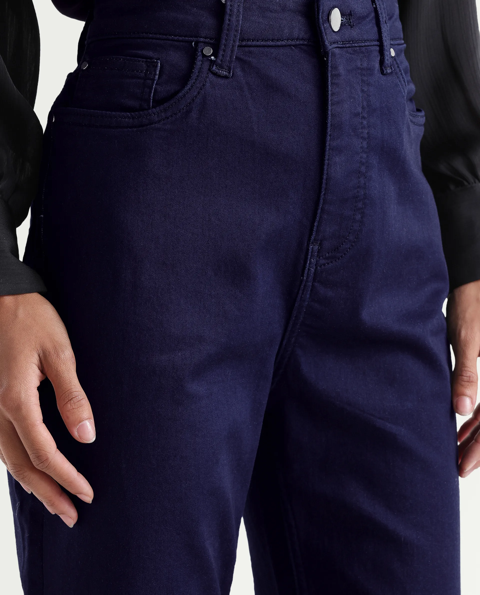 Rareism Women's Denly Navy Cotton Blend Straight Plain Jeans - Image 4