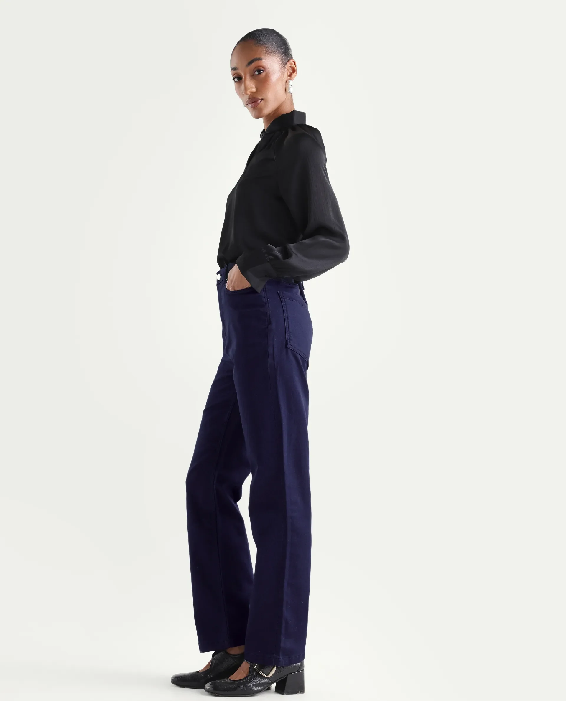 Rareism Women's Denly Navy Cotton Blend Straight Plain Jeans - Image 5