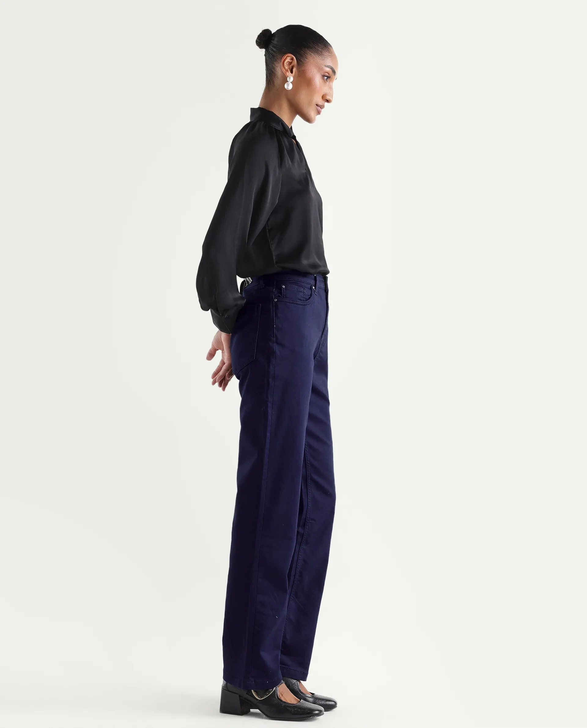 Rareism Women's Denly Navy Cotton Blend Straight Plain Jeans - Image 6
