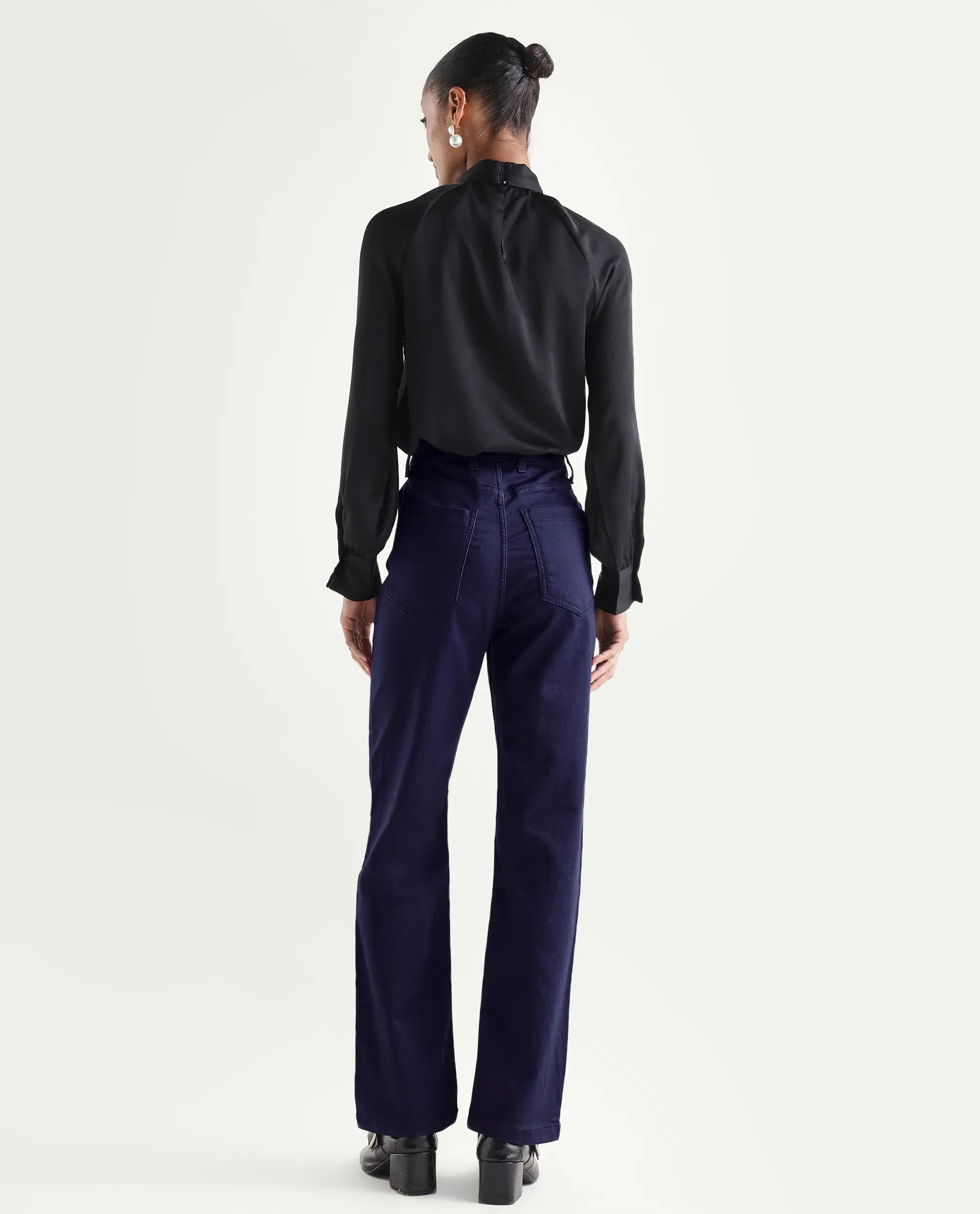 Rareism Women's Denly Navy Cotton Blend Straight Plain Jeans - Image 7