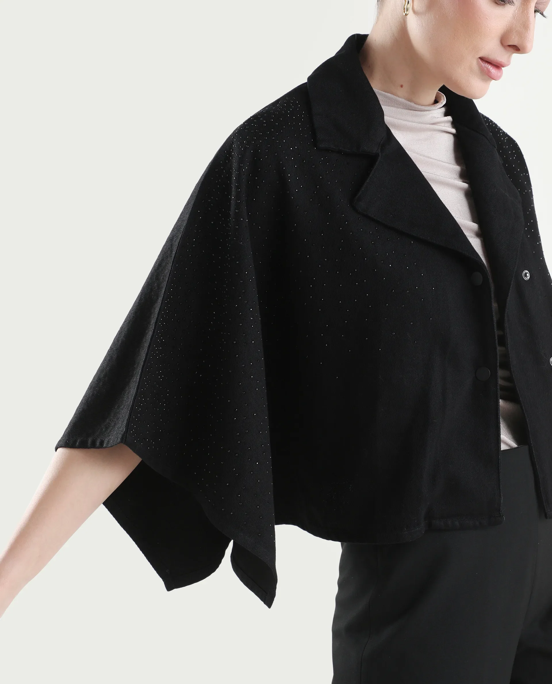 Rareism Women's Denmar Dark Blue Cotton Spread Collar Regular Plain Jacket - Image 3