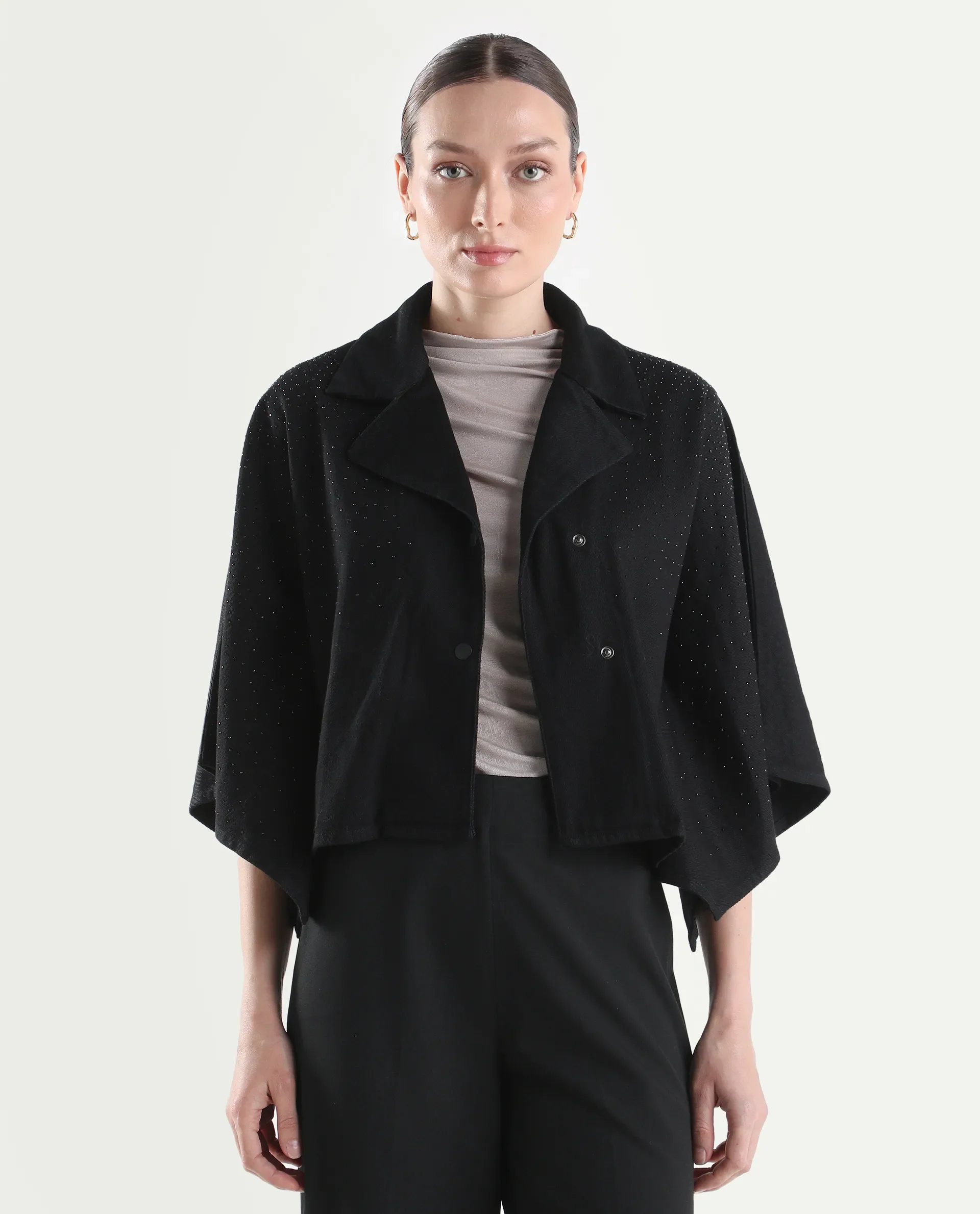 Rareism Women's Denmar Dark Blue Cotton Spread Collar Regular Plain Jacket - Image 4