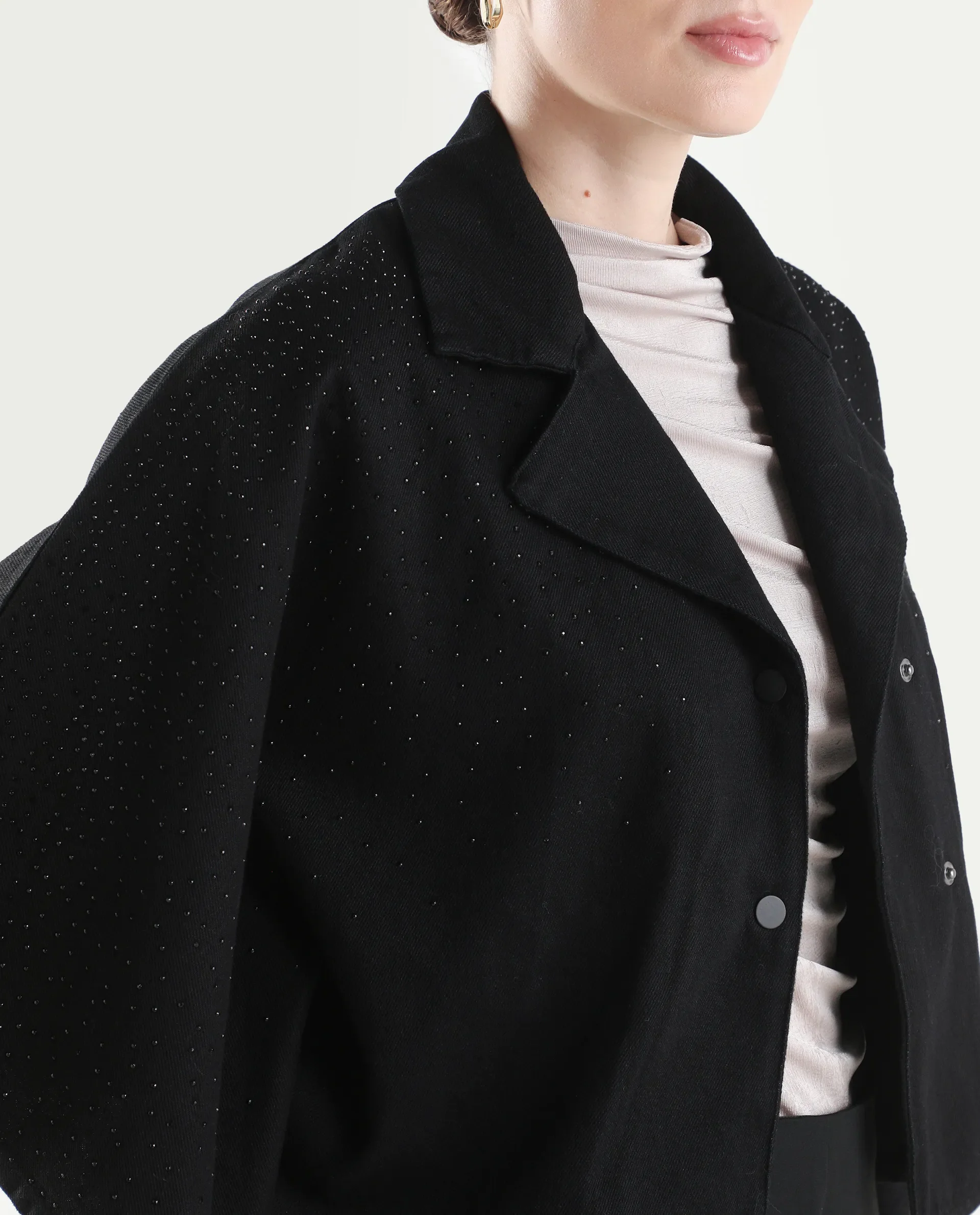 Rareism Women's Denmar Dark Blue Cotton Spread Collar Regular Plain Jacket - Image 5