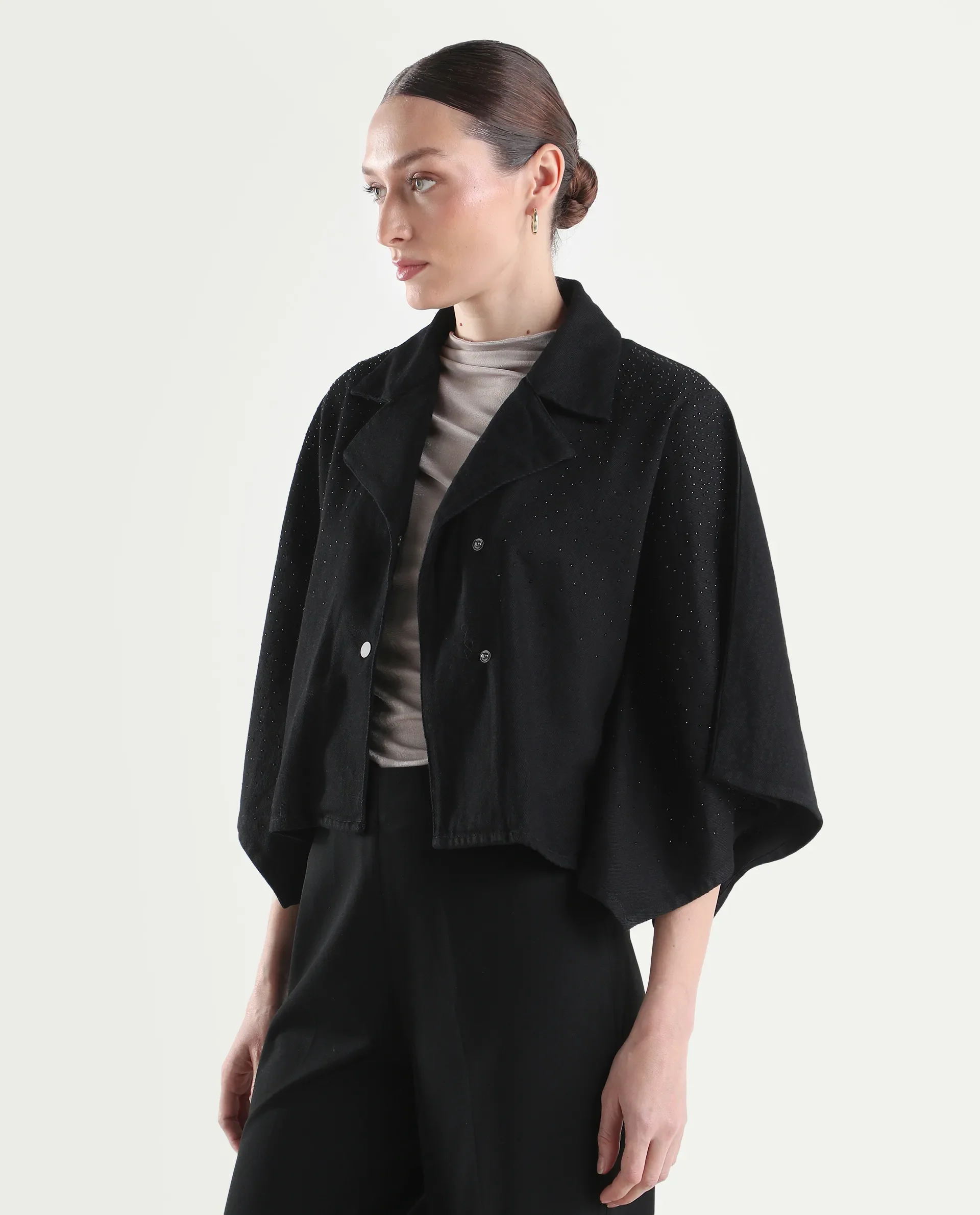 Rareism Women's Denmar Dark Blue Cotton Spread Collar Regular Plain Jacket - Image 6