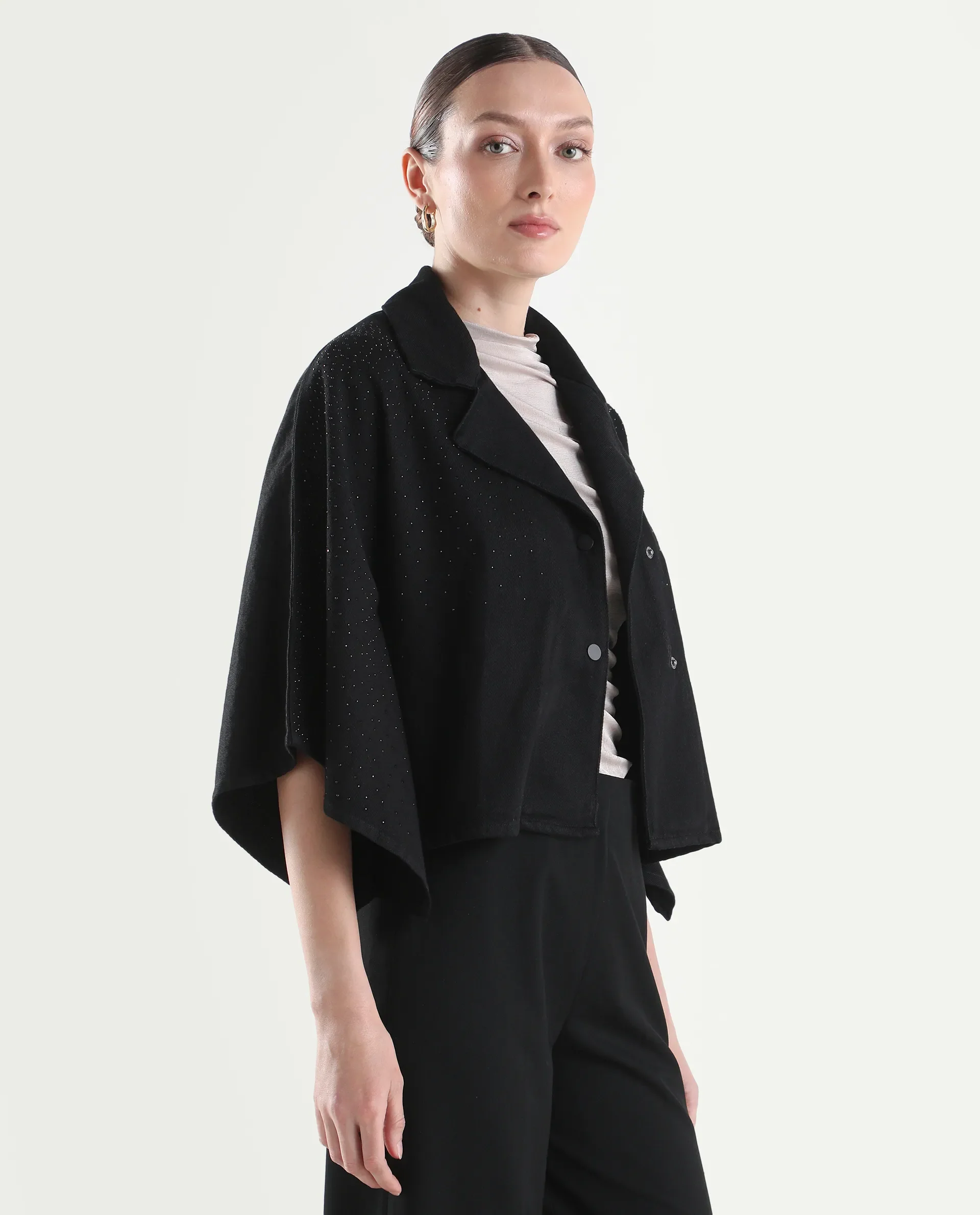 Rareism Women's Denmar Dark Blue Cotton Spread Collar Regular Plain Jacket - Image 7