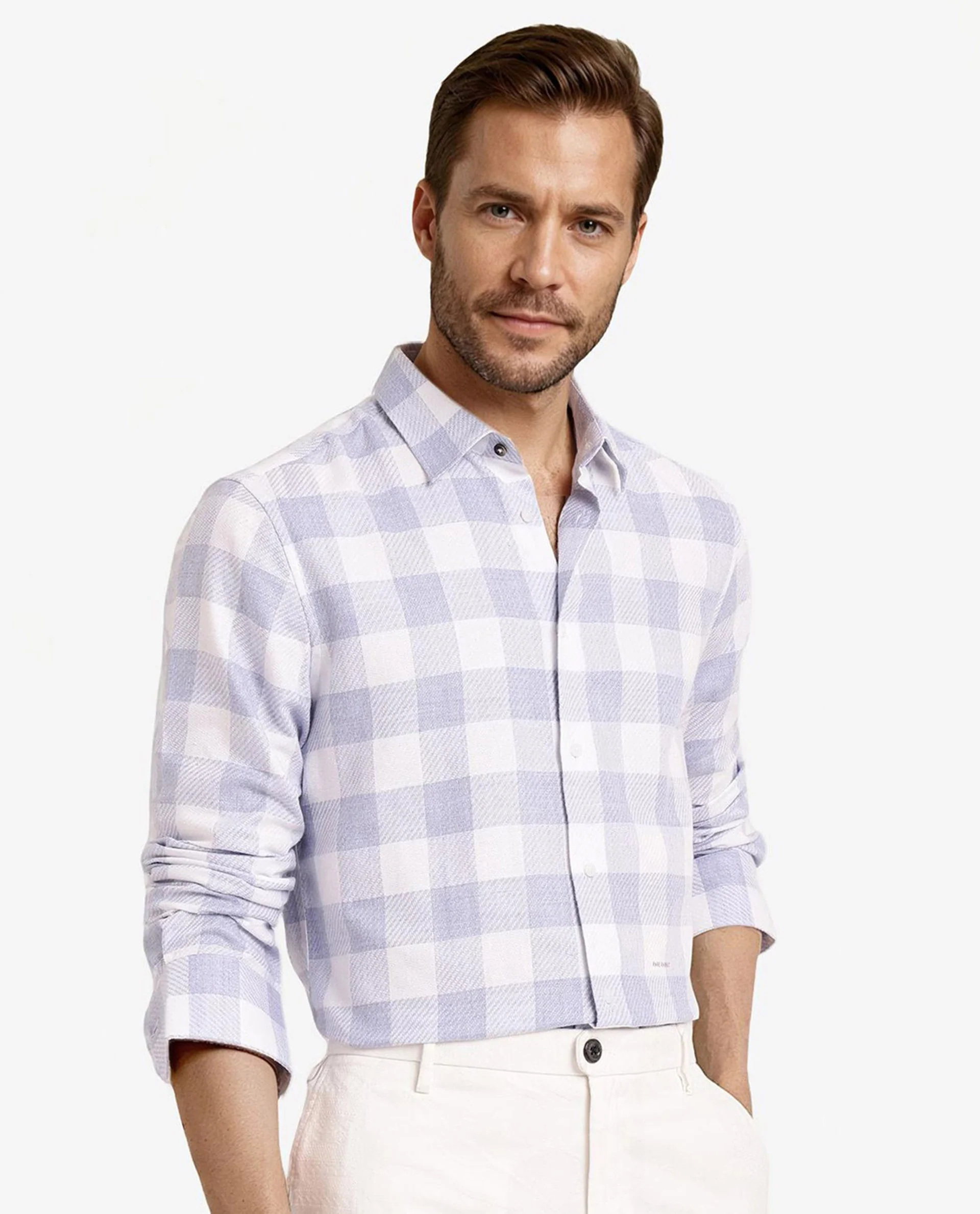Rare Rabbit Men's Denmark Light Blue Cotton Blend Checked Print Regular Fit Full Sleeve Collared Shirt - Image 4