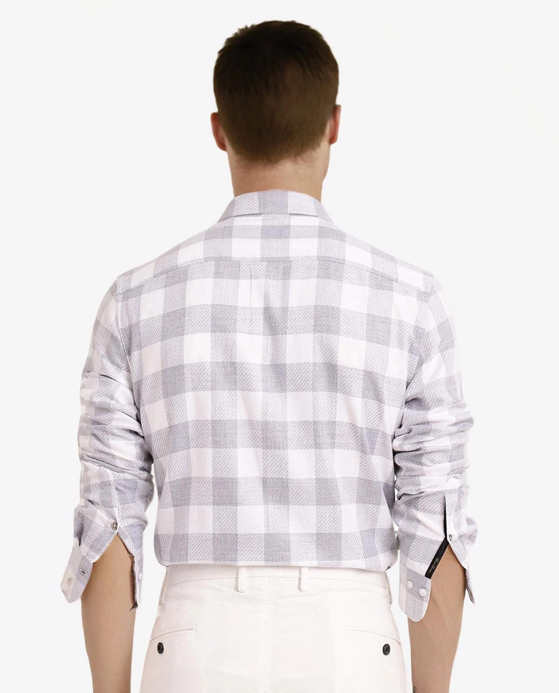 Rare Rabbit Men's Denmark Light Grey Cotton Blend Checked Print Regular Fit Full Sleeve Collared Shirt - Image 4