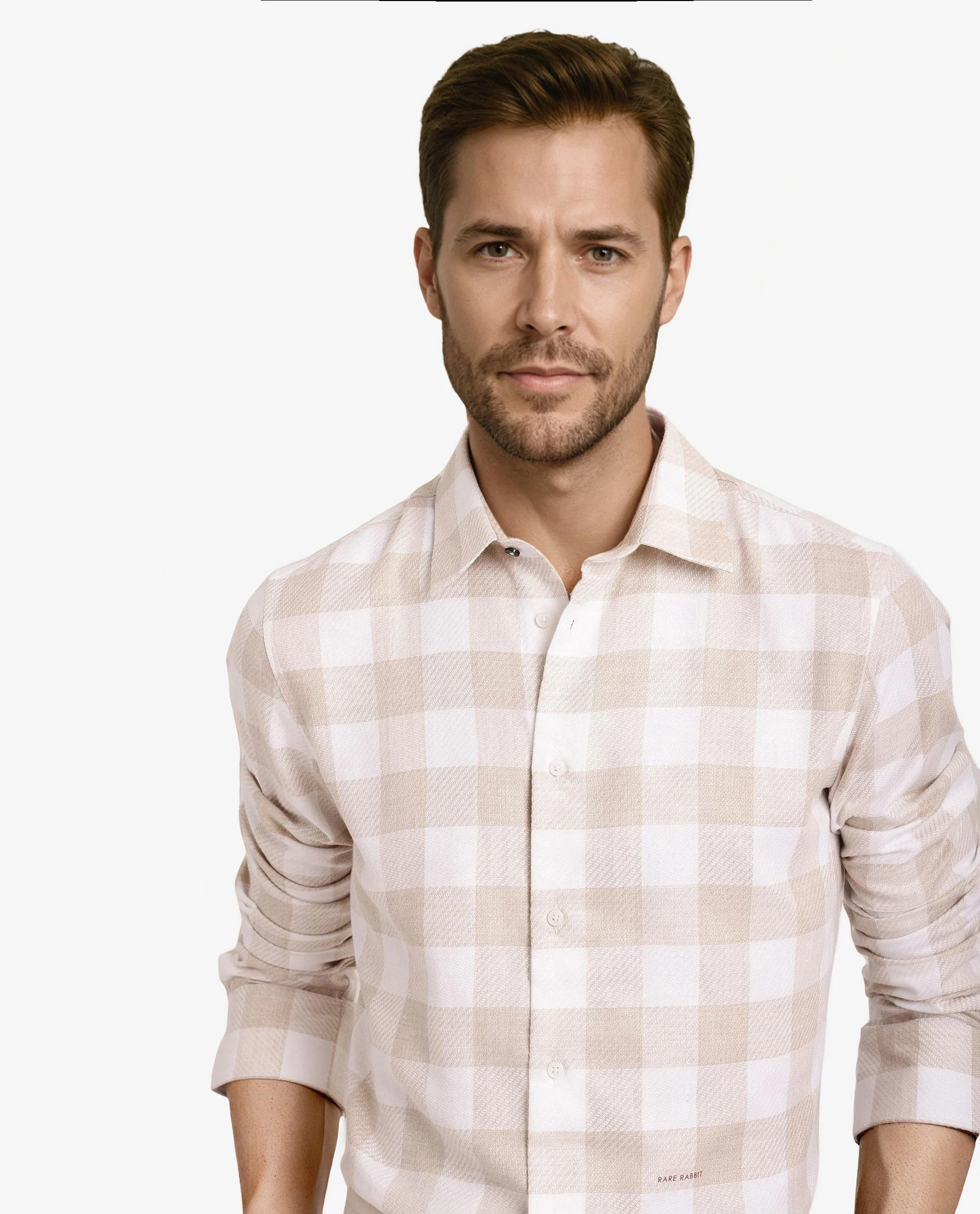 Rare Rabbit Men's Denmark Light Olive Cotton Blend Checked Print Regular Fit Full Sleeve Collared Shirt - Image 2
