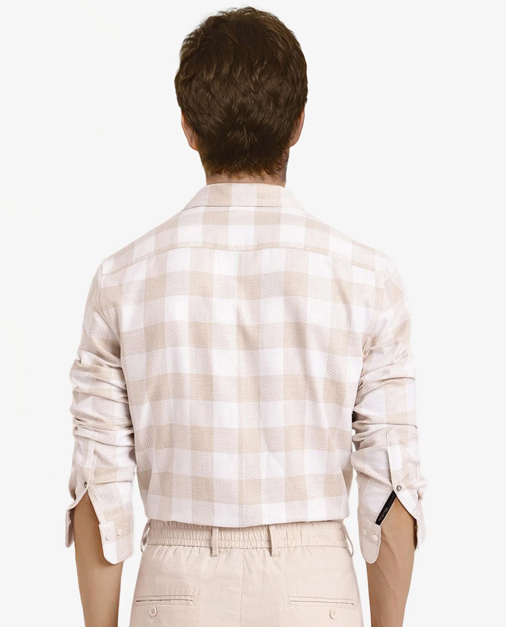 Rare Rabbit Men's Denmark Light Olive Cotton Blend Checked Print Regular Fit Full Sleeve Collared Shirt - Image 4
