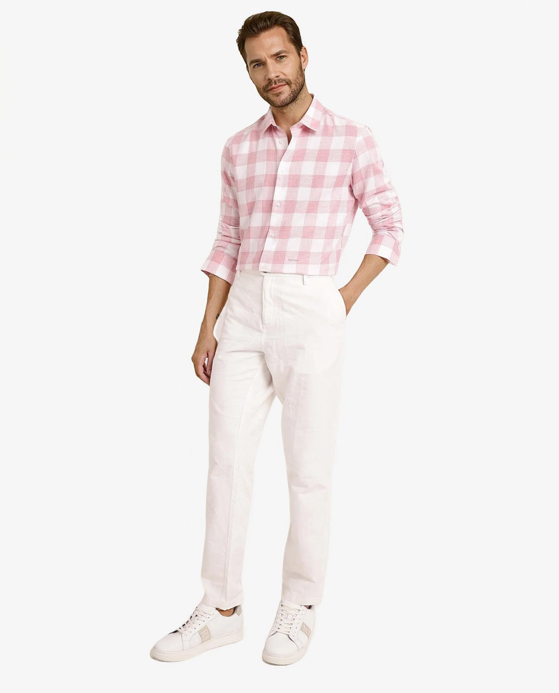 Rare Rabbit Men's Denmark Light Pink Cotton Blend Checked Print Regular Fit Full Sleeve Collared Shirt - Image 3