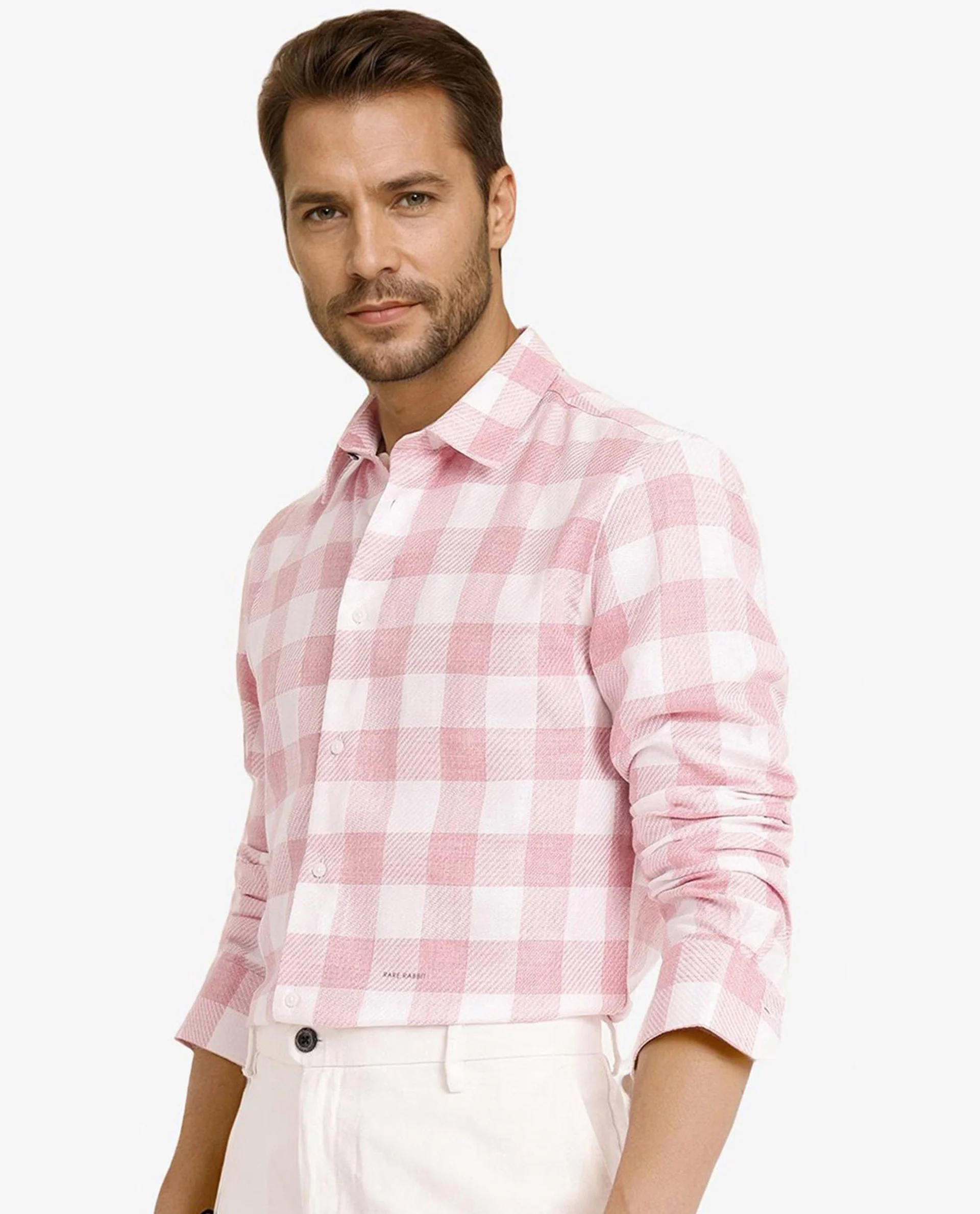 Rare Rabbit Men's Denmark Light Pink Cotton Blend Checked Print Regular Fit Full Sleeve Collared Shirt - Image 6
