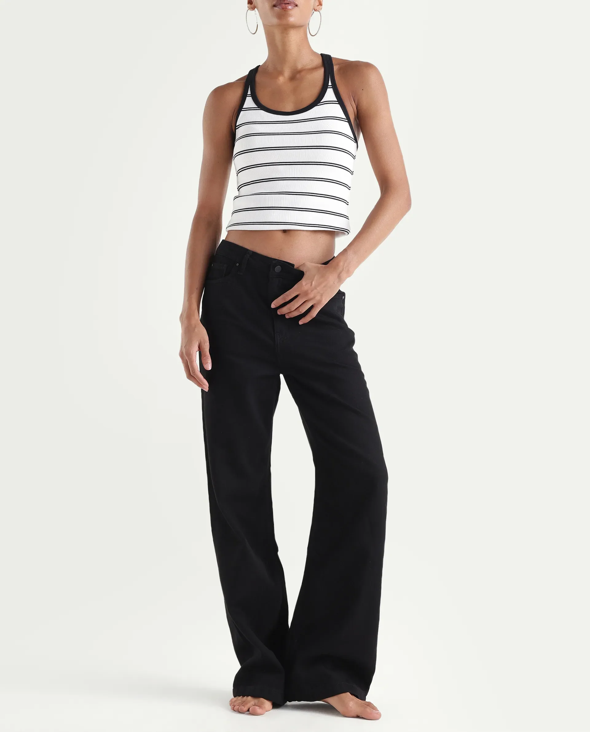 Rareism Women's Denmy Black Cotton Straight Plain Jeans - Image 2
