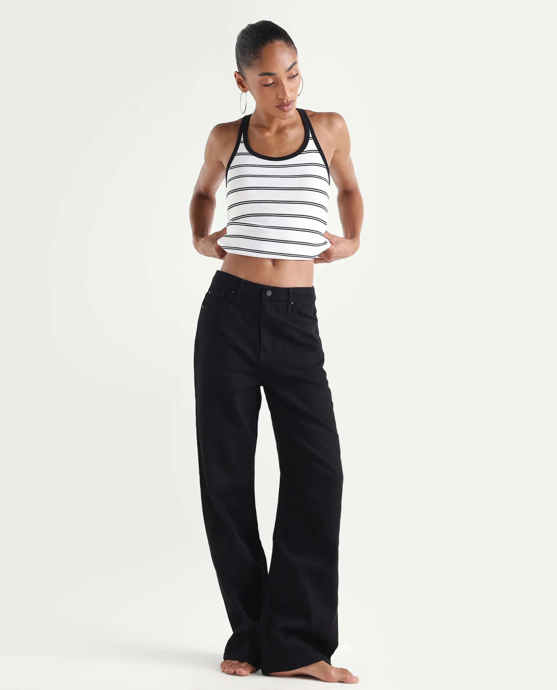 Rareism Women's Denmy Black Cotton Straight Plain Jeans - Image 4