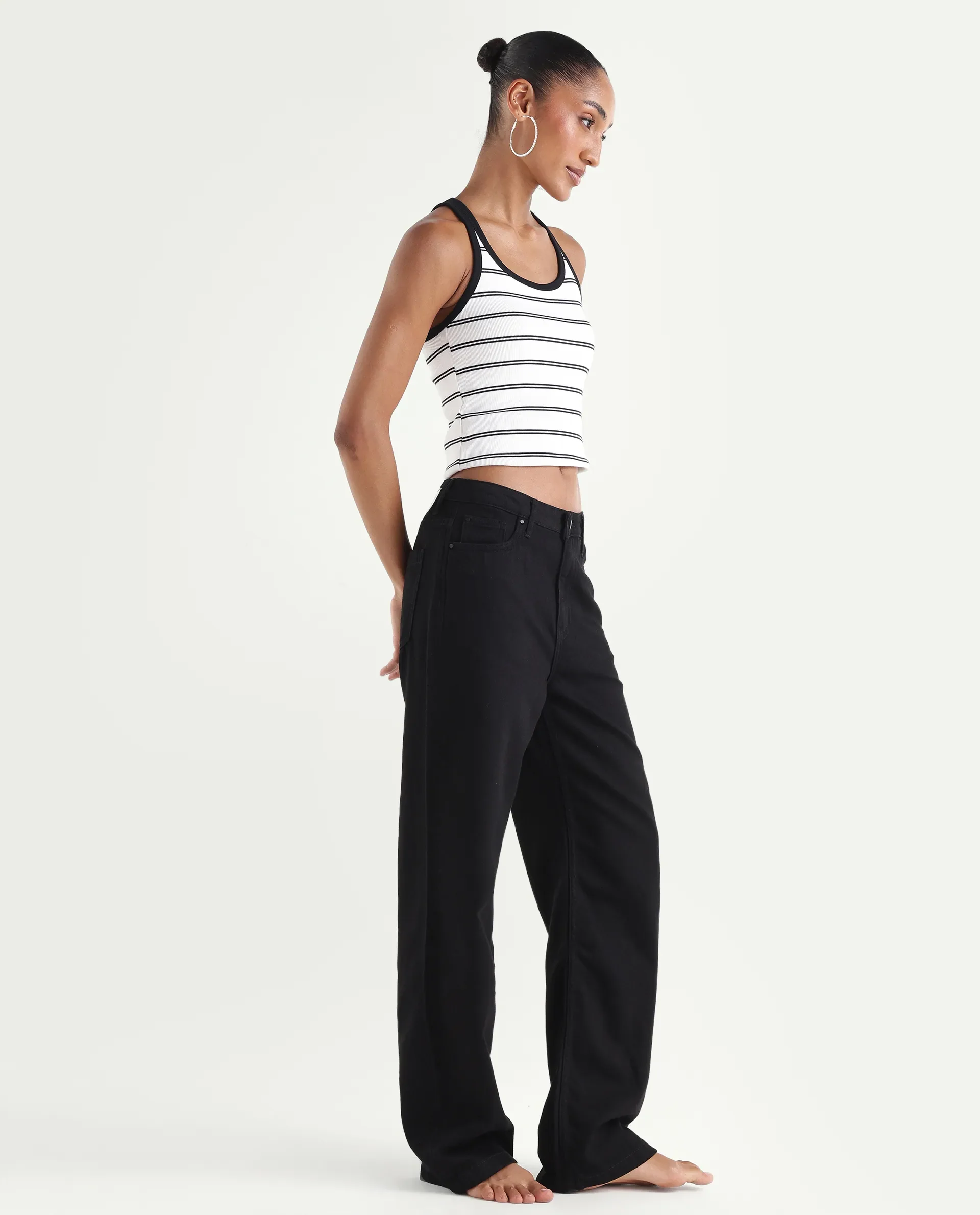 Rareism Women's Denmy Black Cotton Straight Plain Jeans - Image 6