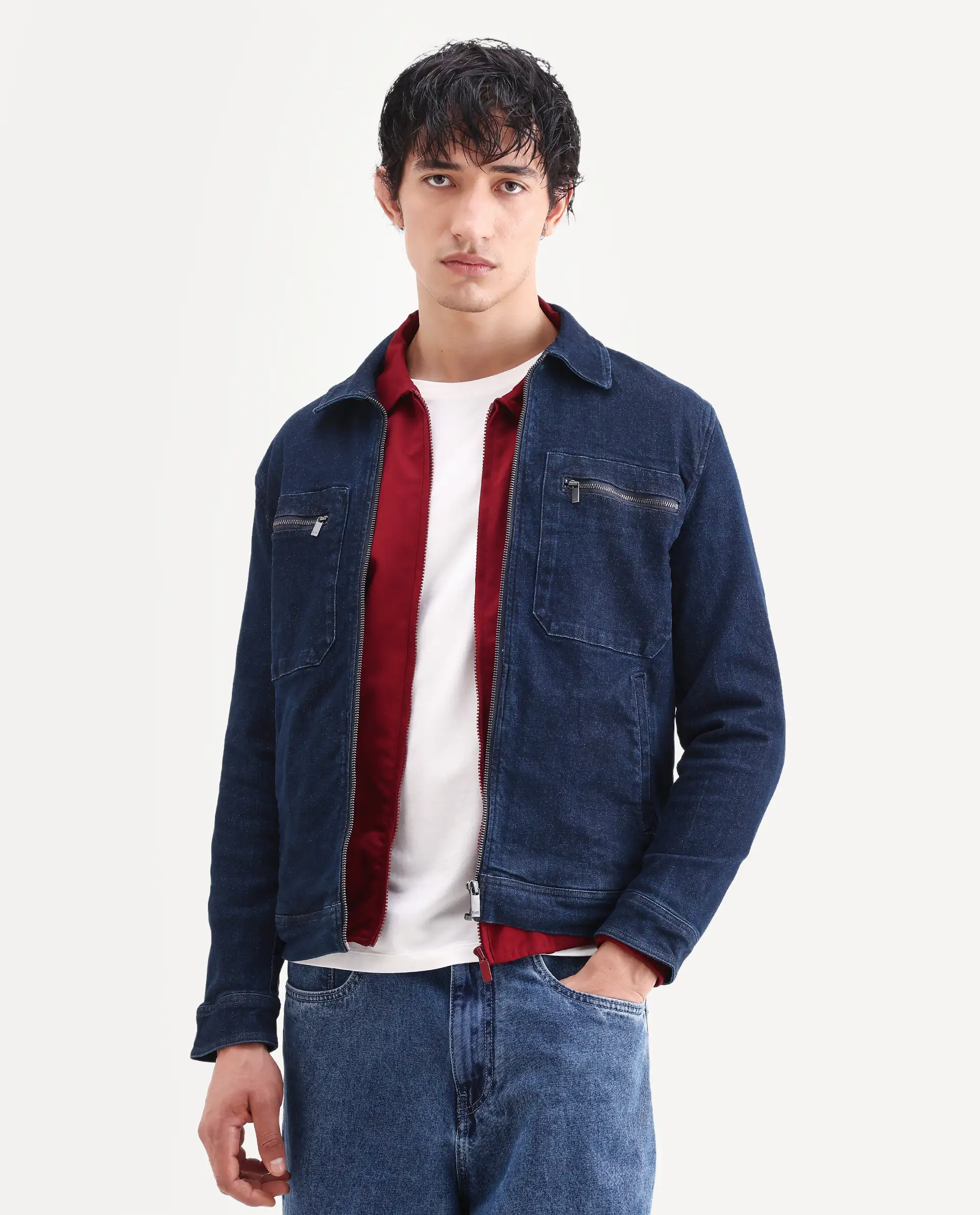 Rare Rabbit Men's Denner Dark Blue Cotton Plain Relaxed Fit Full Sleeve Spread Collar Jacket - Image 3