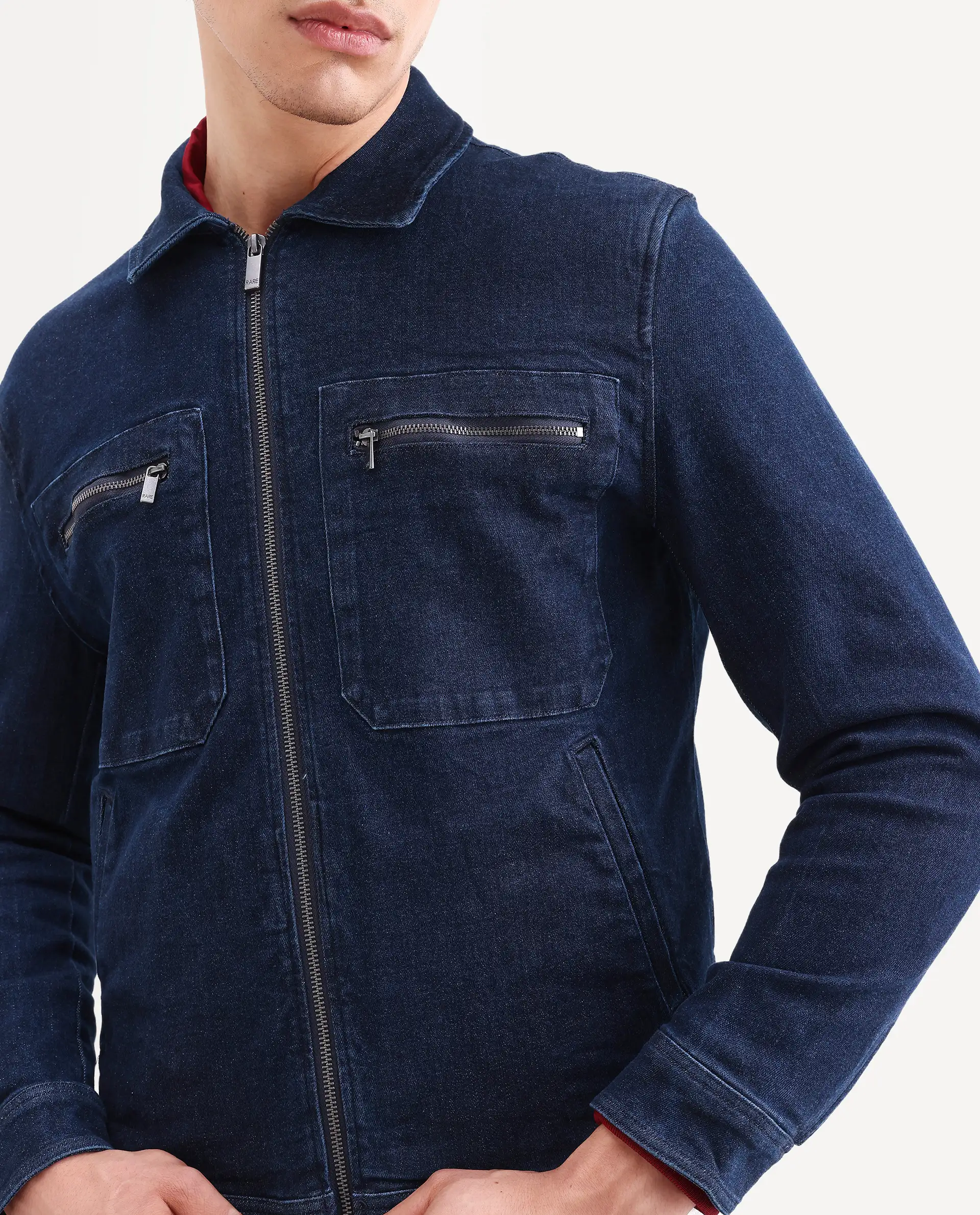 Rare Rabbit Men's Denner Dark Blue Cotton Plain Relaxed Fit Full Sleeve Spread Collar Jacket - Image 4
