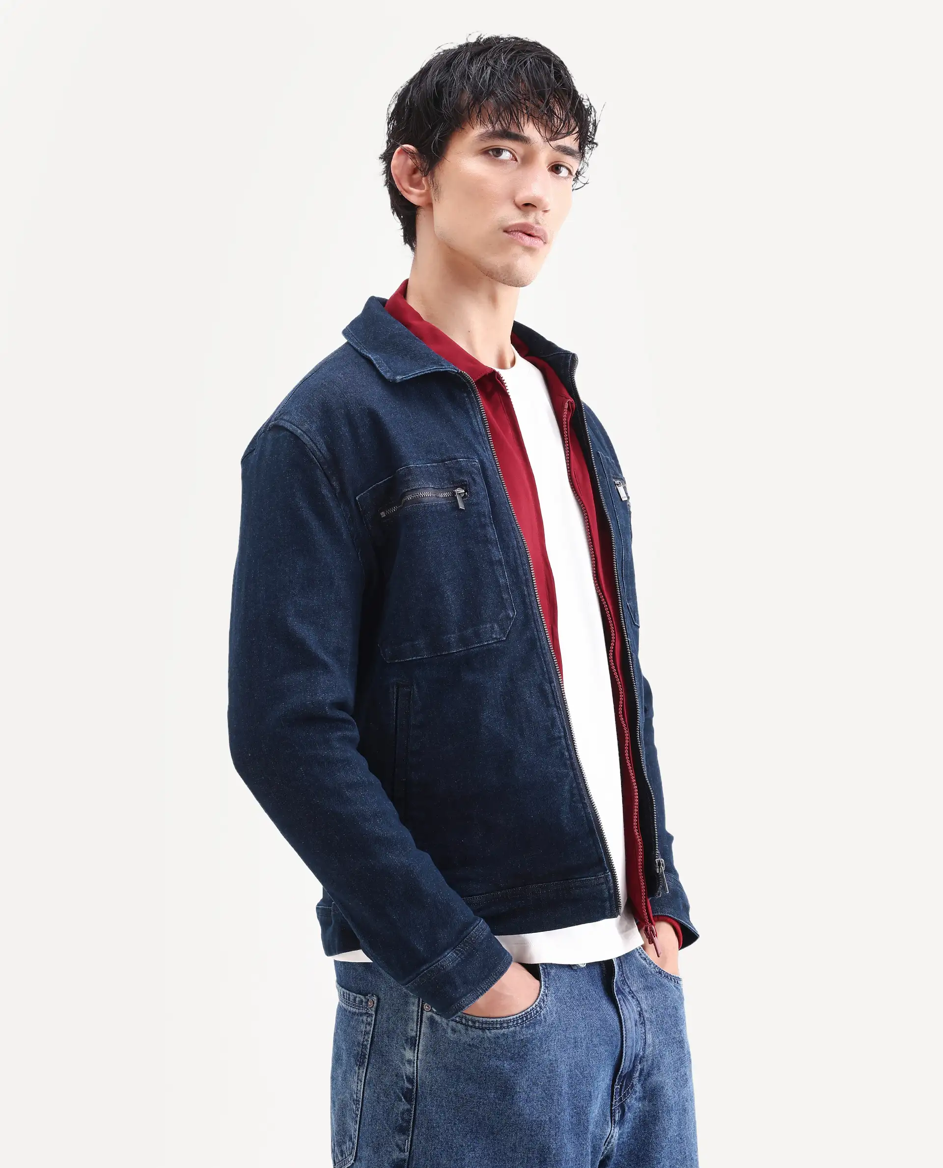 Rare Rabbit Men's Denner Dark Blue Cotton Plain Relaxed Fit Full Sleeve Spread Collar Jacket - Image 6