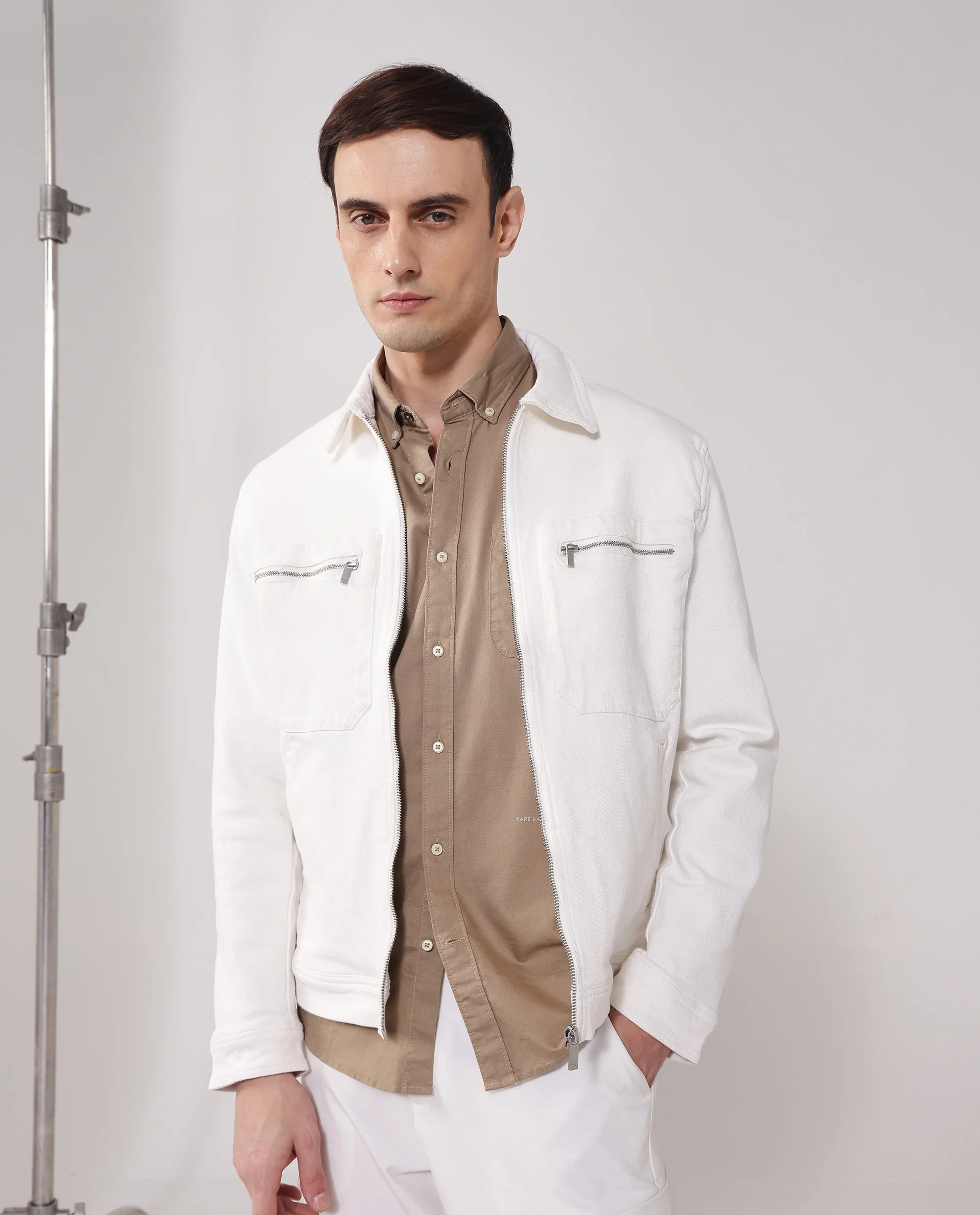 Rare Rabbit Men's Denner Off White Cotton Plain Relaxed Fit Full Sleeve Spread Collar Jacket - Image 10