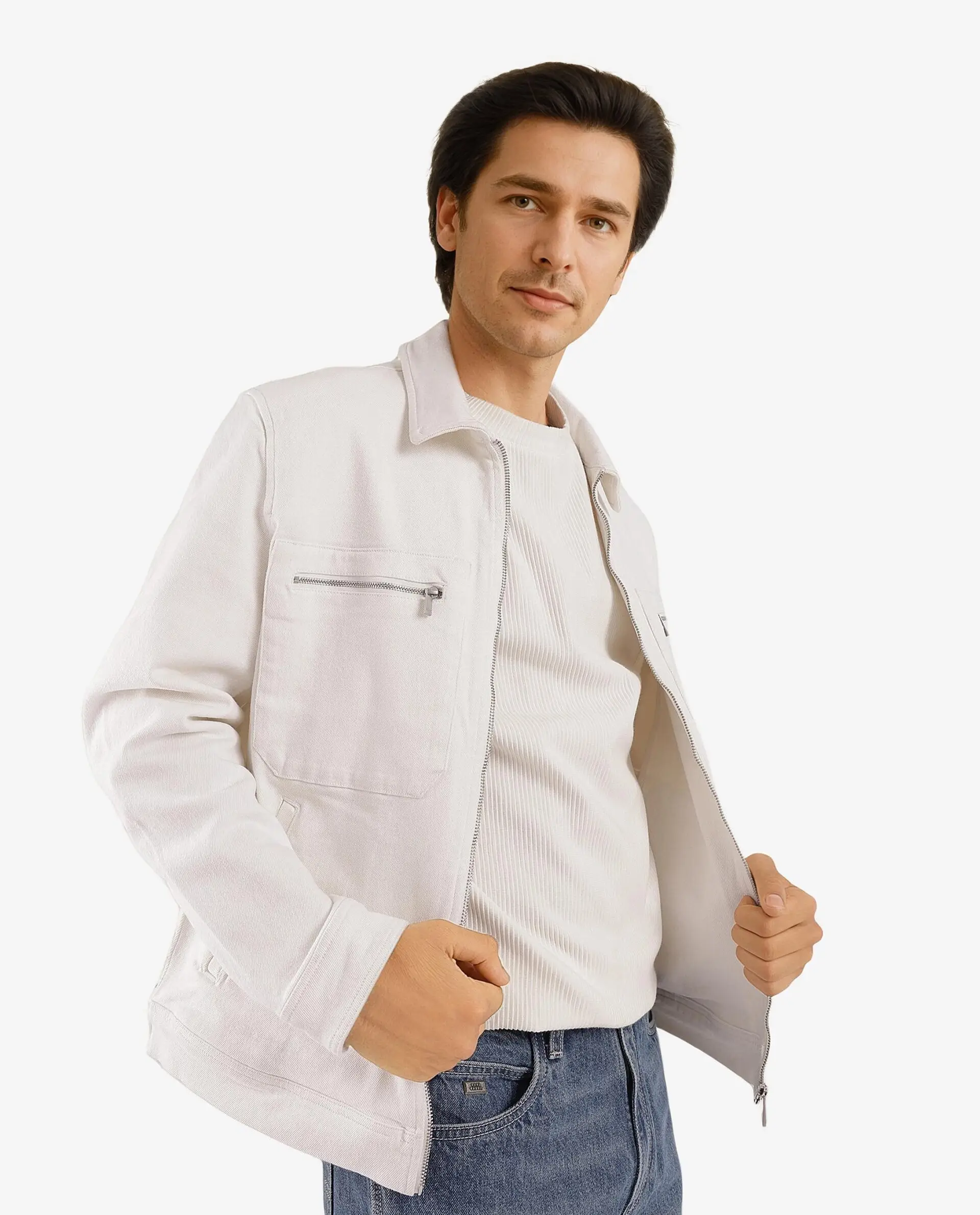 Rare Rabbit Men's Denner Off White Cotton Plain Relaxed Fit Full Sleeve Spread Collar Jacket - Image 2