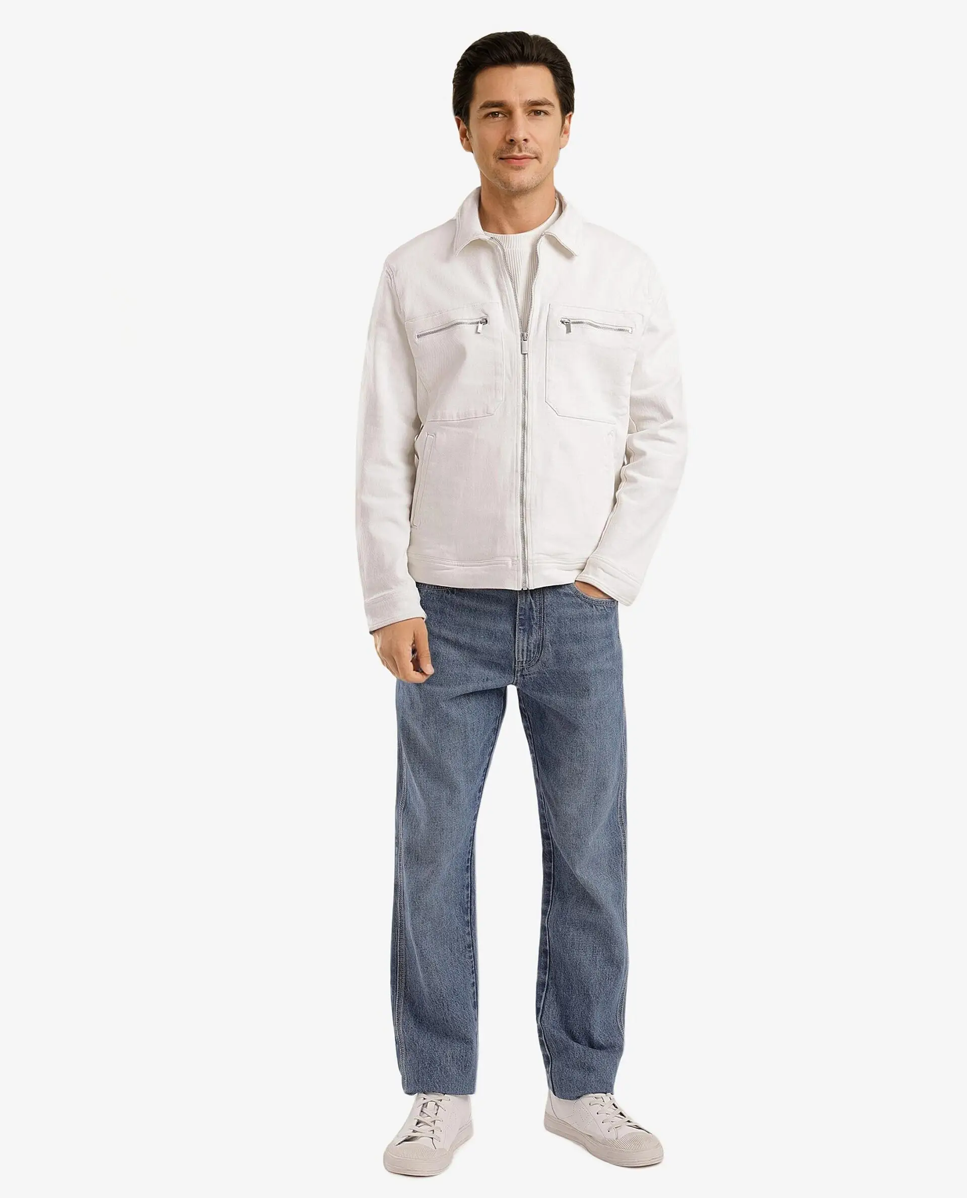 Rare Rabbit Men's Denner Off White Cotton Plain Relaxed Fit Full Sleeve Spread Collar Jacket - Image 3