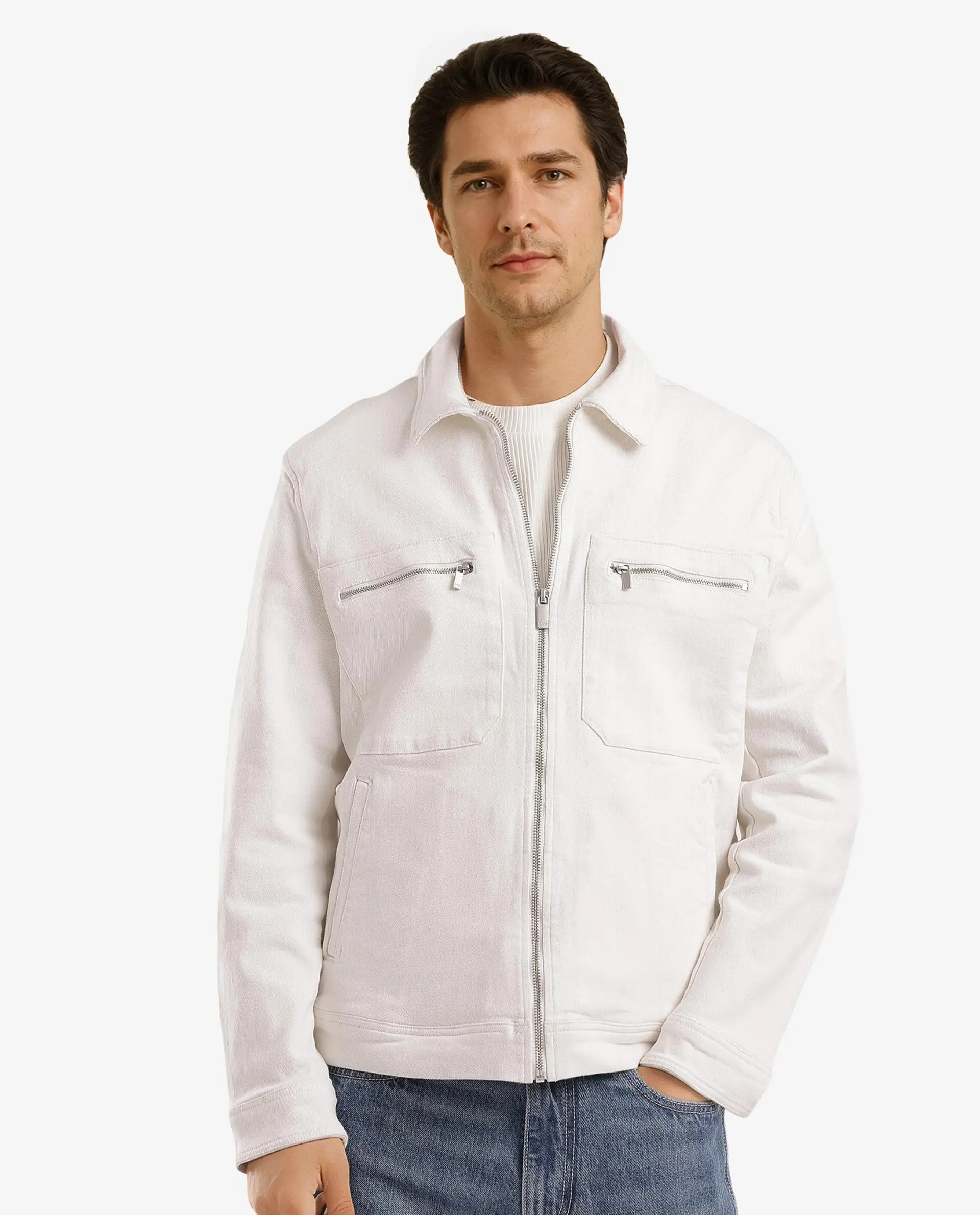 Rare Rabbit Men's Denner Off White Cotton Plain Relaxed Fit Full Sleeve Spread Collar Jacket - Image 4