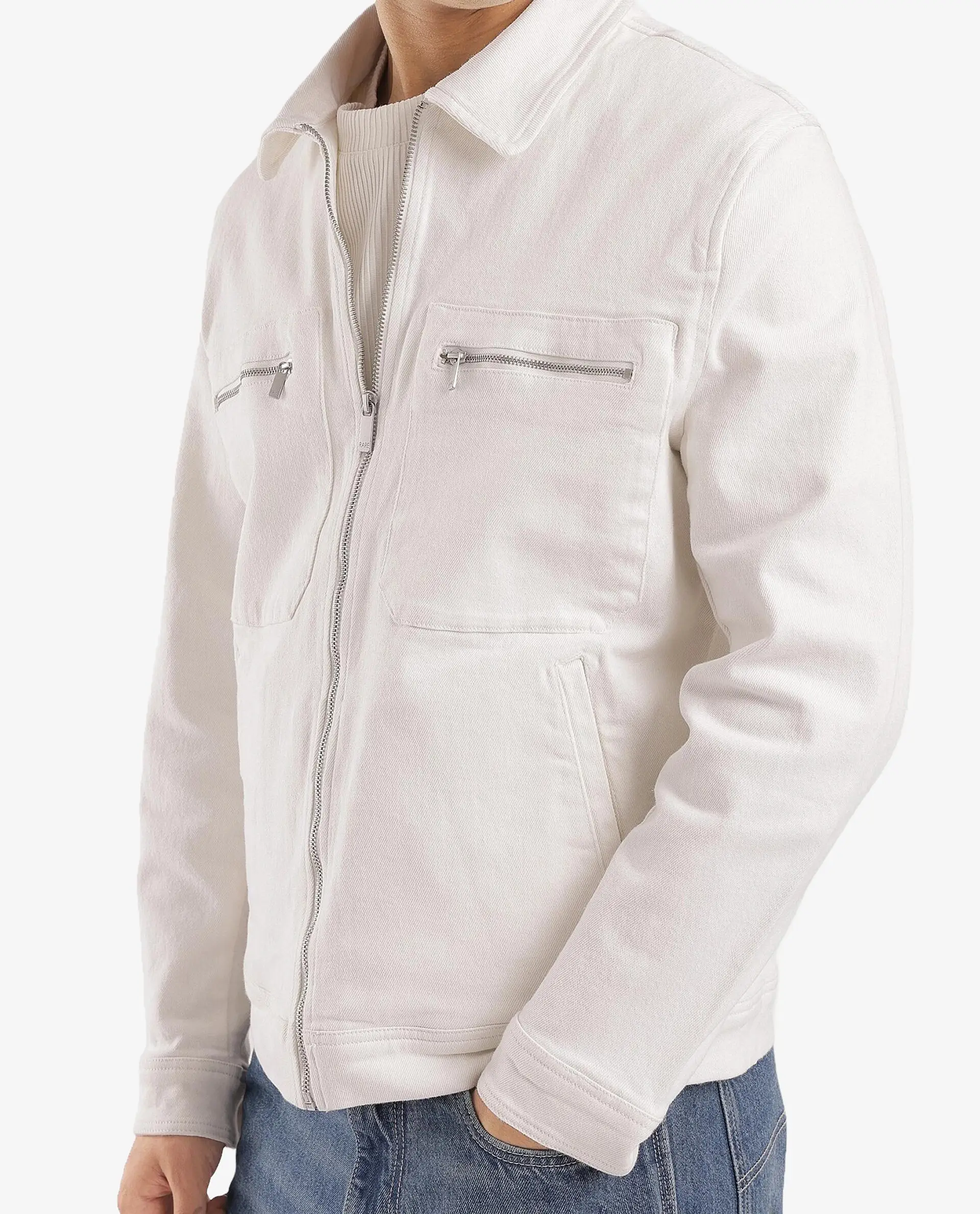 Rare Rabbit Men's Denner Off White Cotton Plain Relaxed Fit Full Sleeve Spread Collar Jacket - Image 5