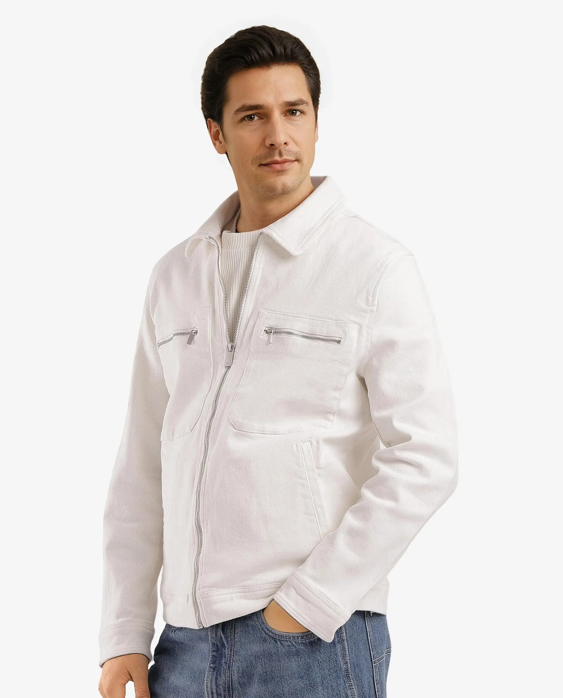 Rare Rabbit Men's Denner Off White Cotton Plain Relaxed Fit Full Sleeve Spread Collar Jacket - Image 8